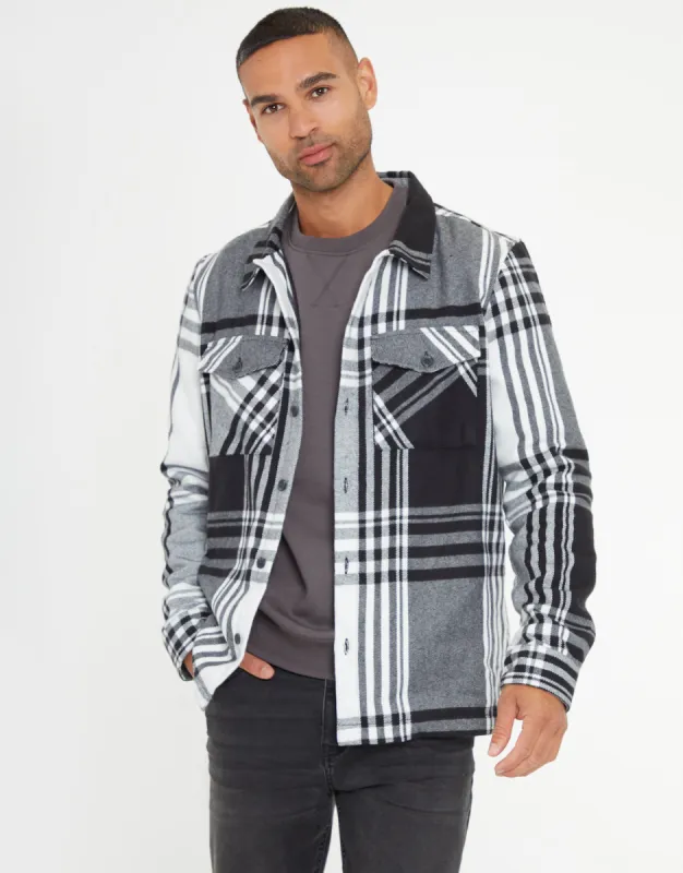 Black Check Heavy Brushed Button Up Shacket sold by Threadbare
