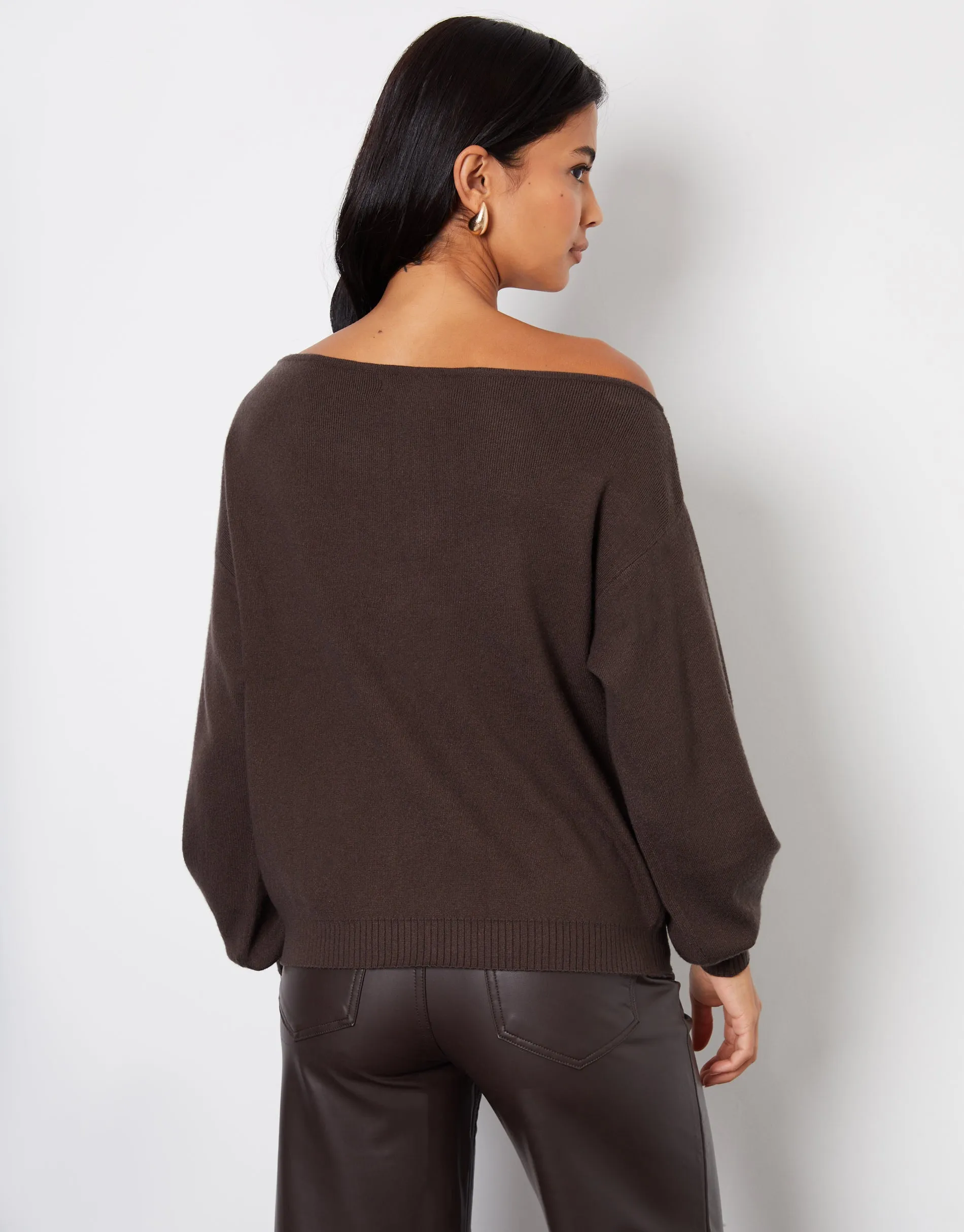 Chocolate Brown Soft Slash Neck Jumper sold by Threadbare product image thumbnail 2