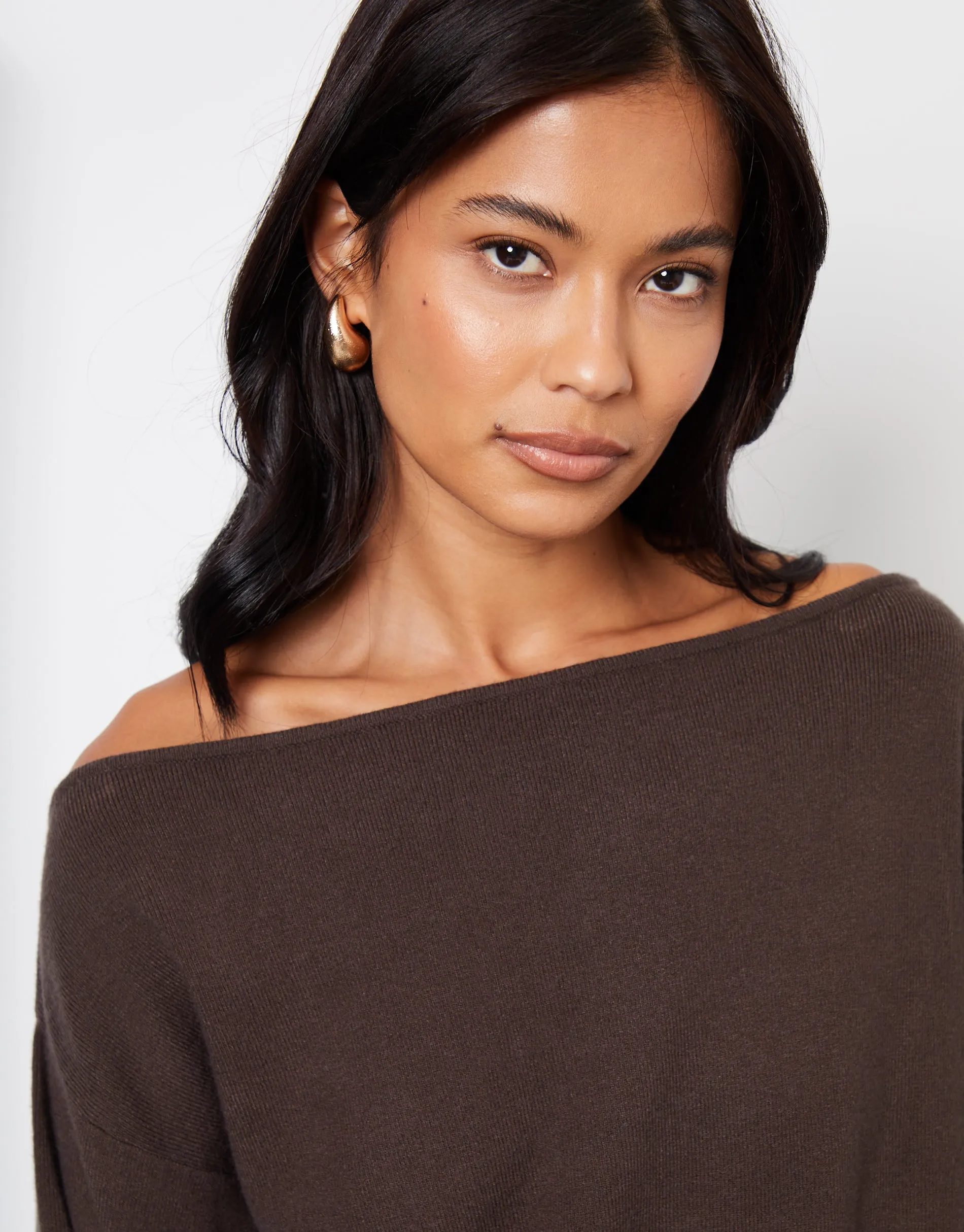 Chocolate Brown Soft Slash Neck Jumper sold by Threadbare product image thumbnail 5