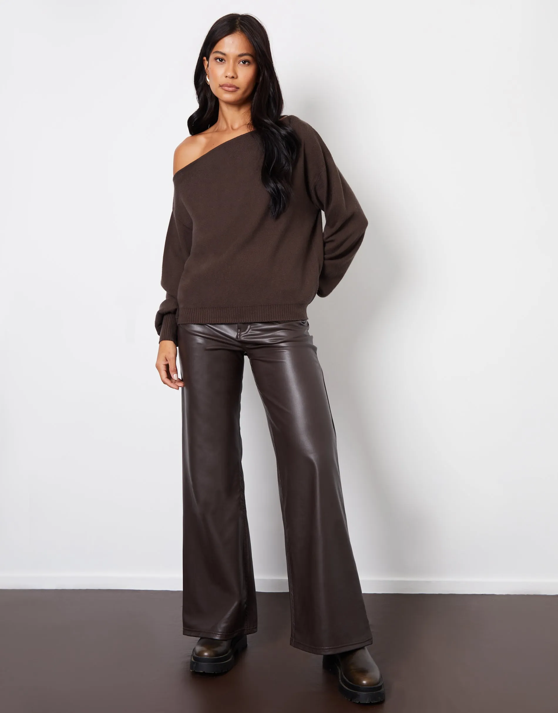 Chocolate Brown Soft Slash Neck Jumper sold by Threadbare product image thumbnail 3