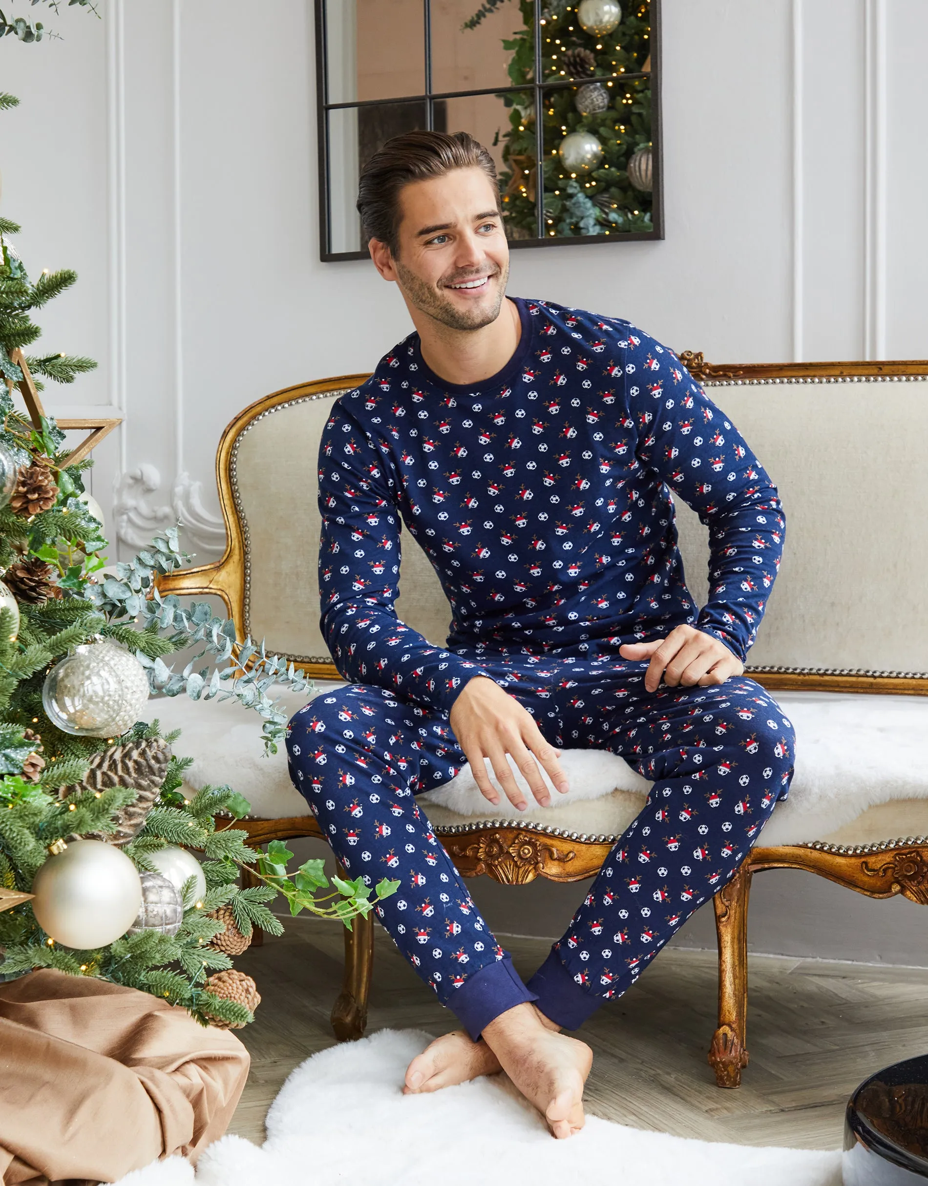 Threadbare Men's Navy Football Long Christmas Pyjamas (2-Piece Set) sold by Threadbare