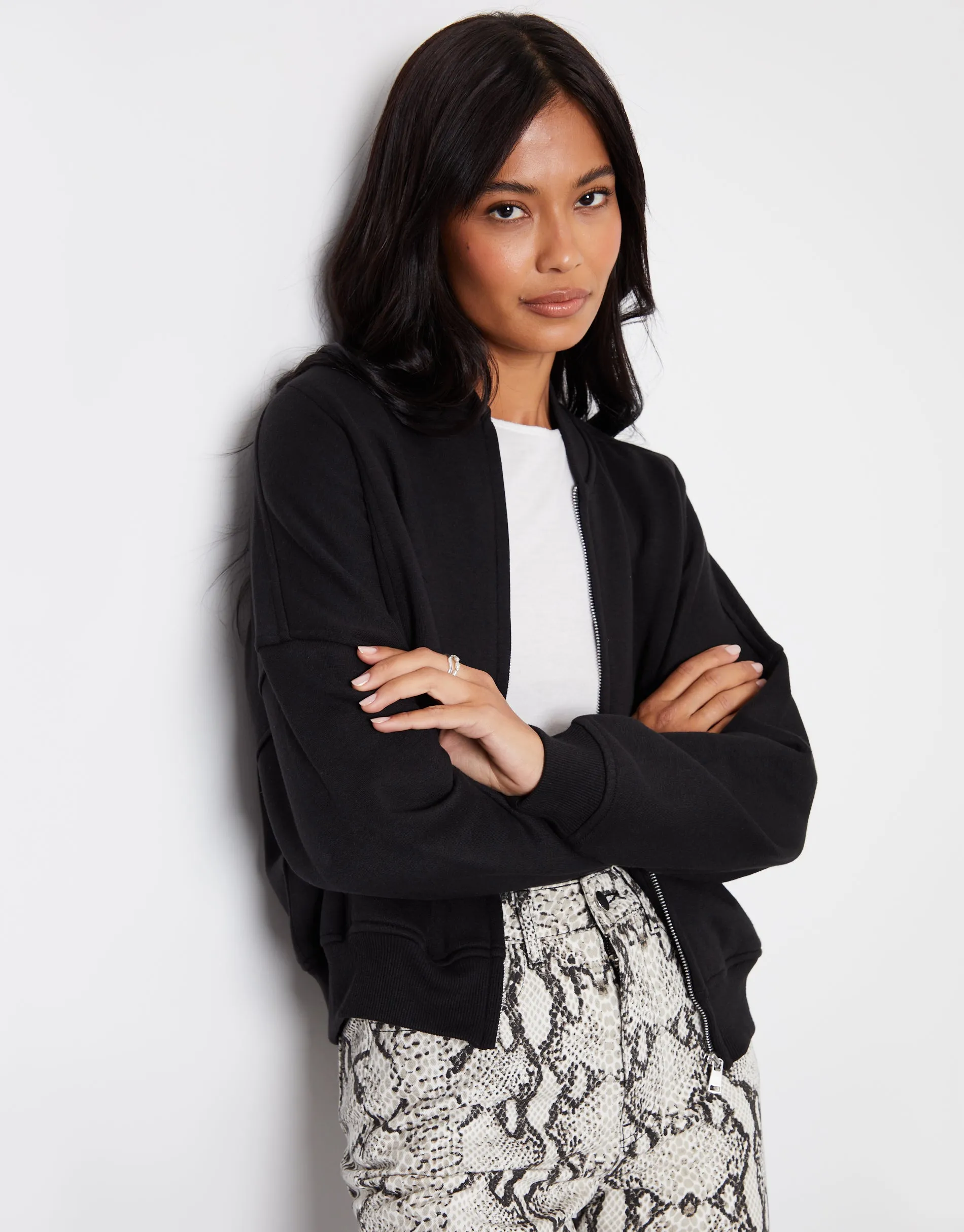 Threadbare Women's Black Zip-Up Bomber Sweat sold by Threadbare product image thumbnail 4