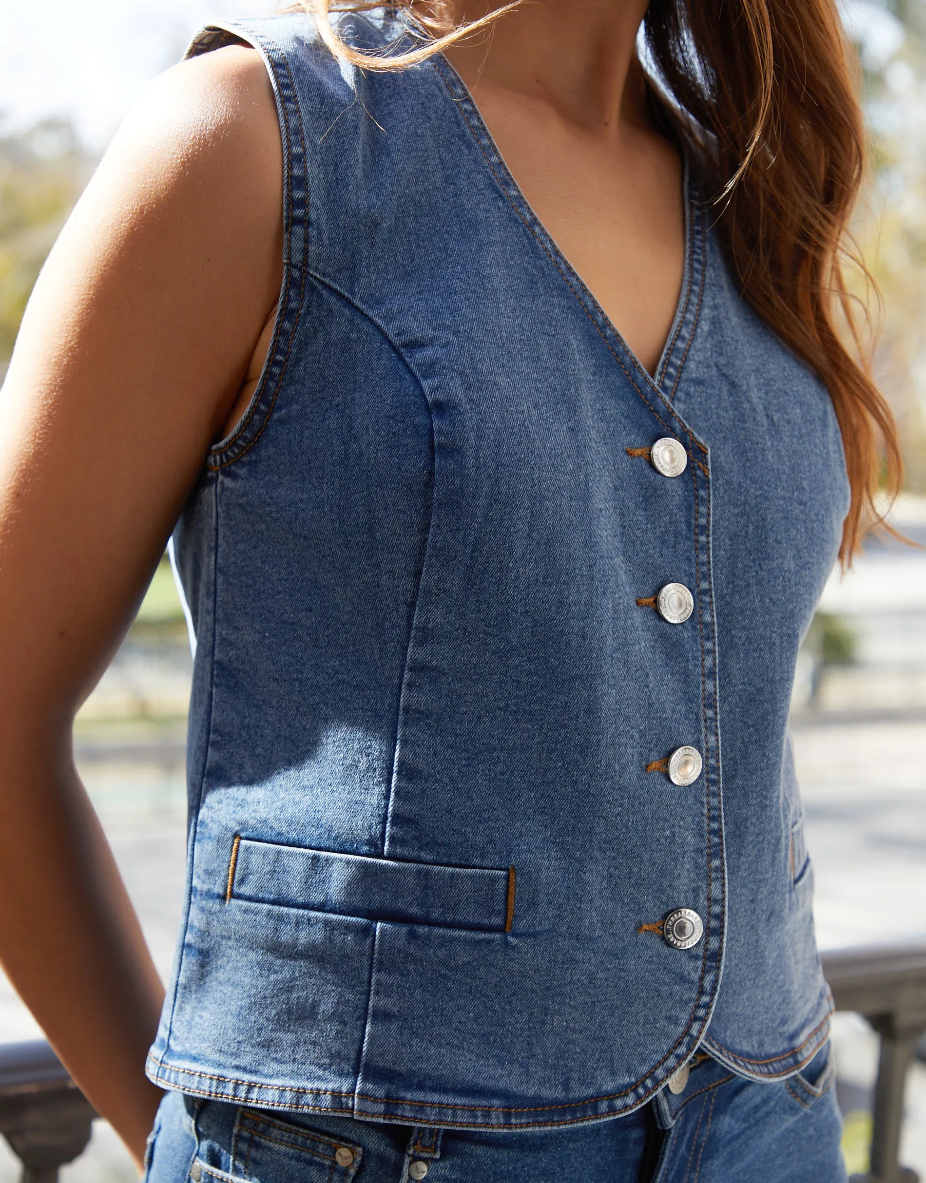 Women's Mid Wash Fitted Denim Waistcoat sold by Threadbare product image thumbnail 2