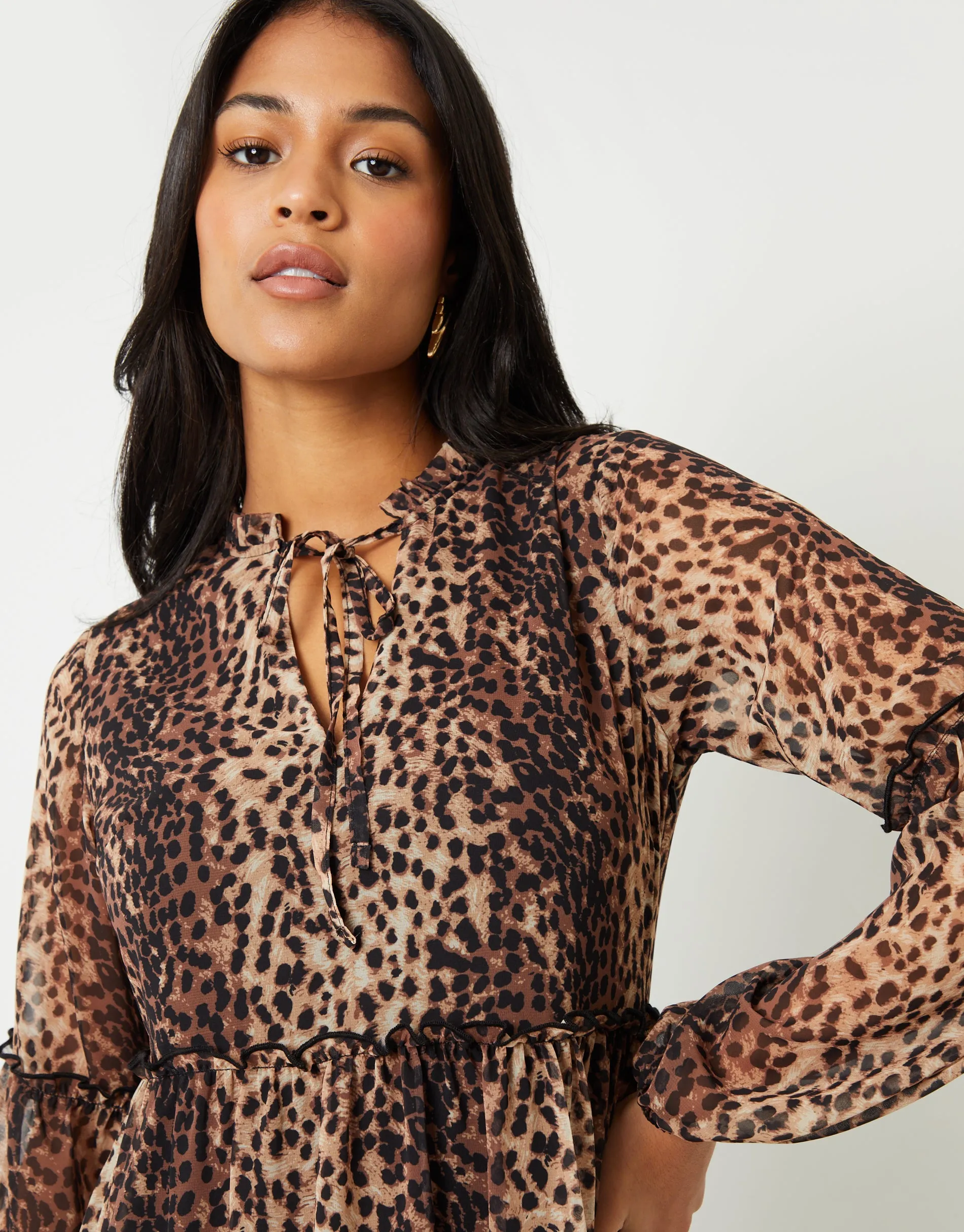 Threadbare Women's Leopard Print Tiered Chiffon Mini Dress sold by Threadbare product image thumbnail 3