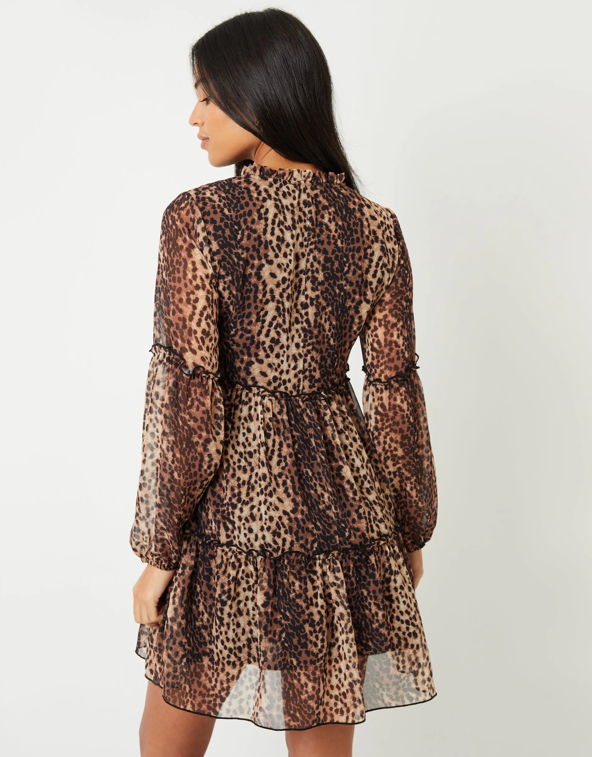 Threadbare Women's Leopard Print Tiered Chiffon Mini Dress sold by Threadbare product image thumbnail 4