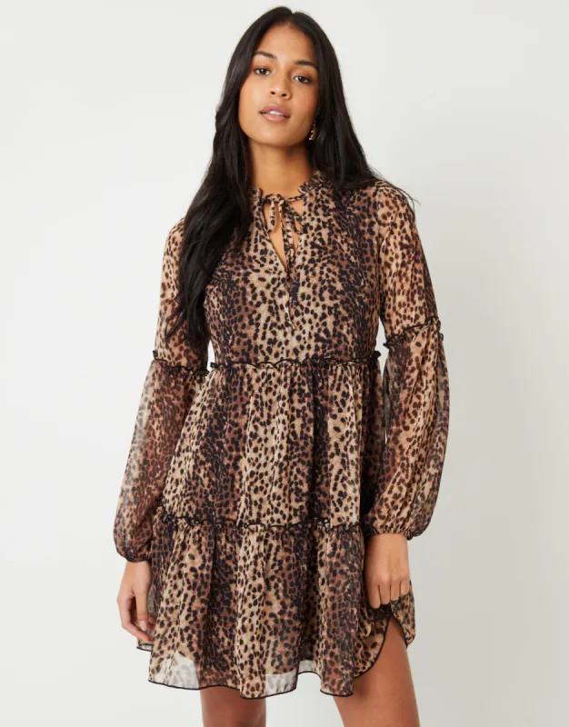 Threadbare Women's Leopard Print Tiered Chiffon Mini Dress sold by Threadbare