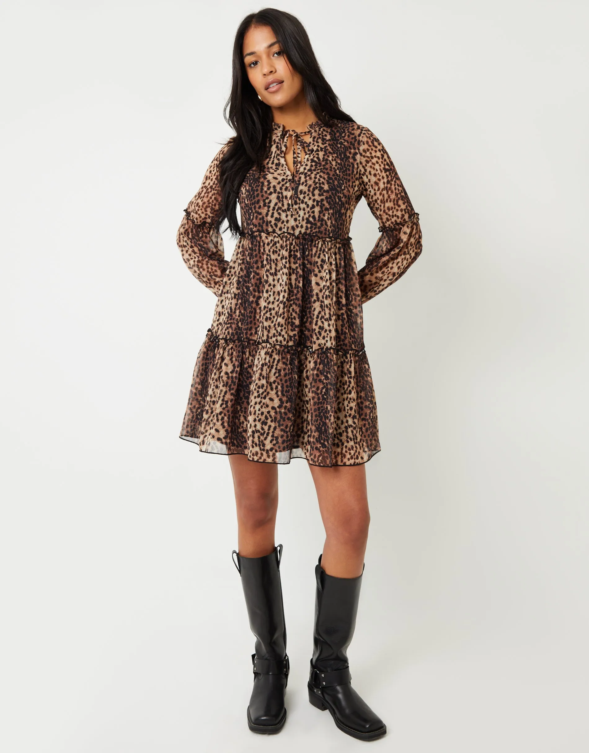 Threadbare Women's Leopard Print Tiered Chiffon Mini Dress sold by Threadbare product image thumbnail 2
