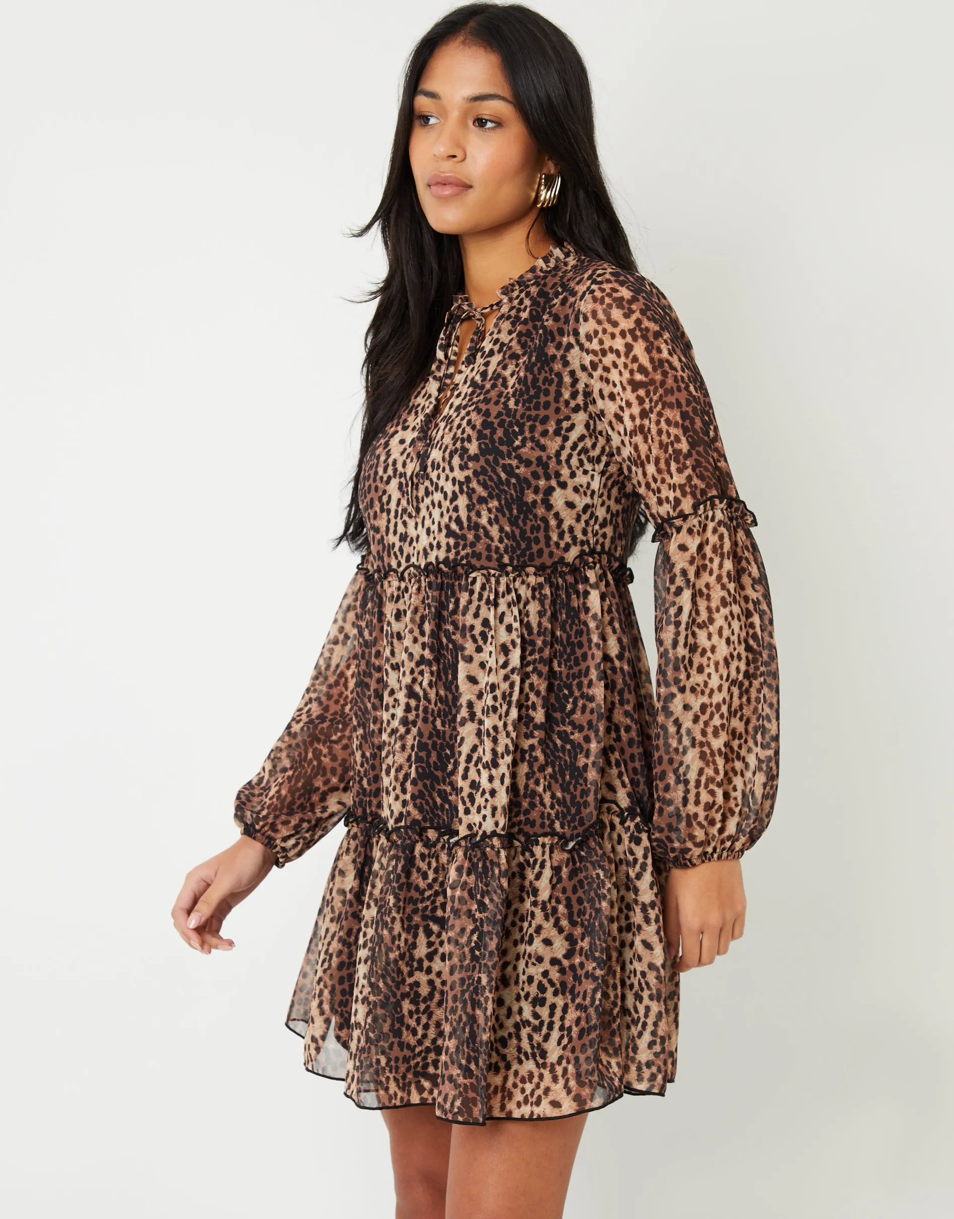 Threadbare Women's Leopard Print Tiered Chiffon Mini Dress sold by Threadbare product image thumbnail 5