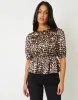 Women's Leopard Print Puff Sleeve Satin Smock Blouse sold by Threadbare