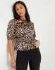 Women's Leopard Print Puff Sleeve Satin Smock Blouse sold by Threadbare