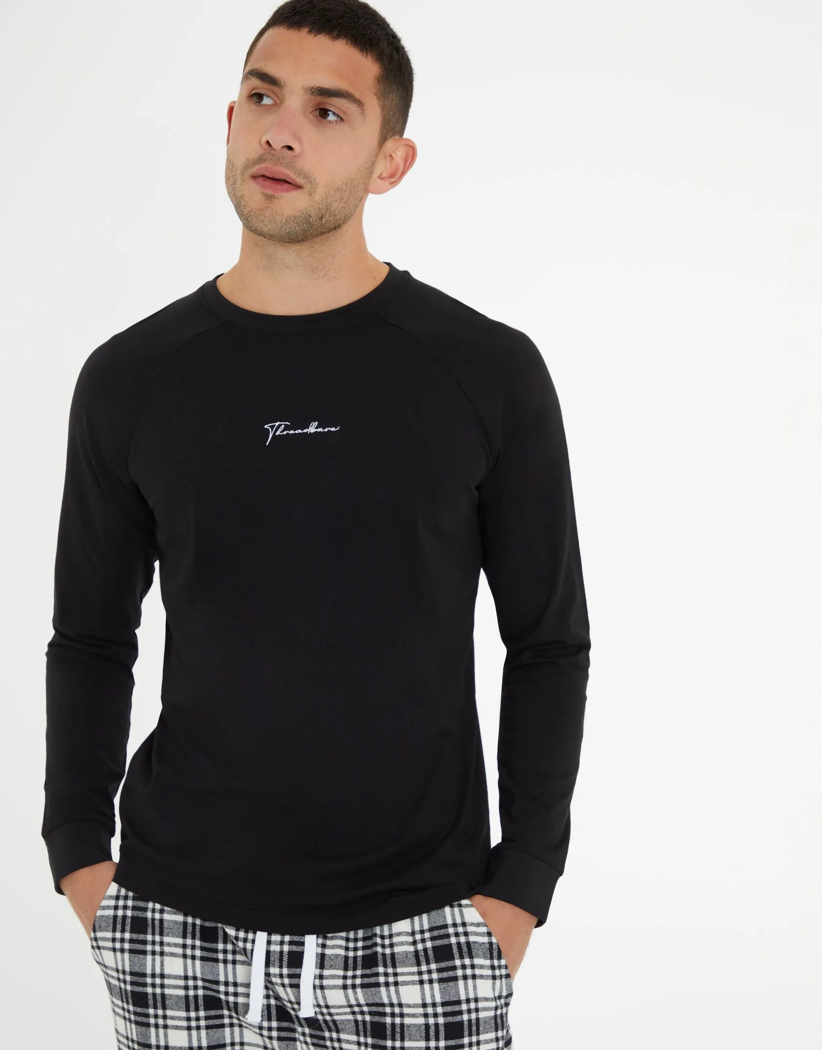 Men's Black Check Script Long Pyjamas (2-Piece Set) sold by Threadbare product image thumbnail 3