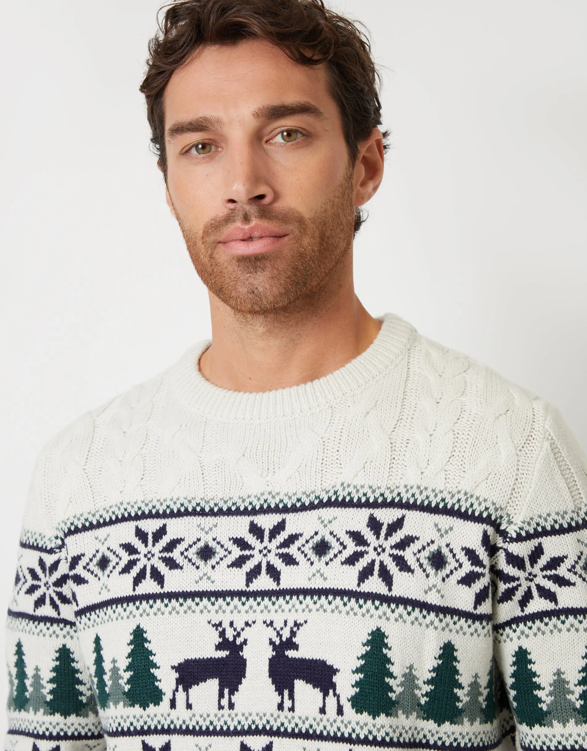 Threadbare Men's Stone Cable Knit Christmas Fairisle Jumper sold by Threadbare product image thumbnail 4