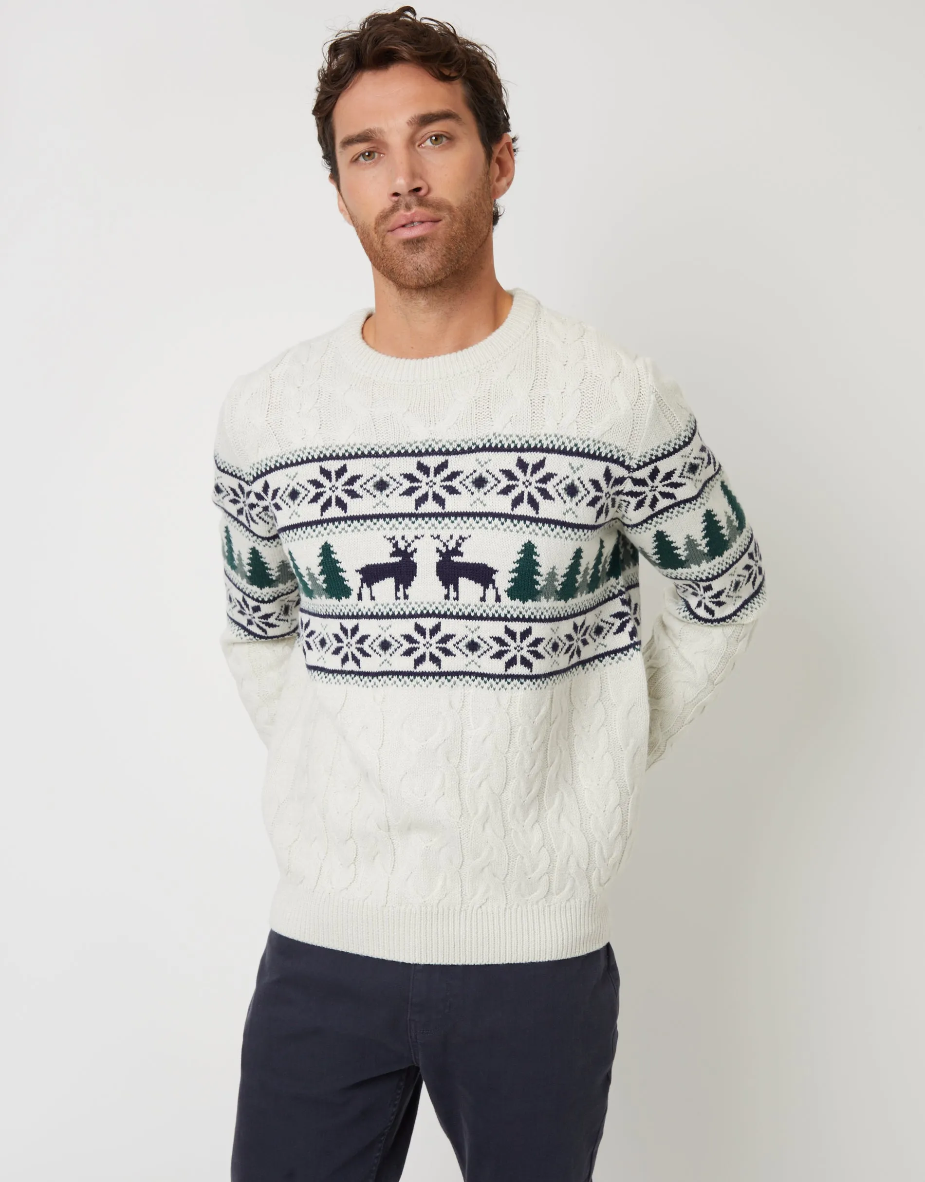 Threadbare Men's Stone Cable Knit Christmas Fairisle Jumper sold by Threadbare