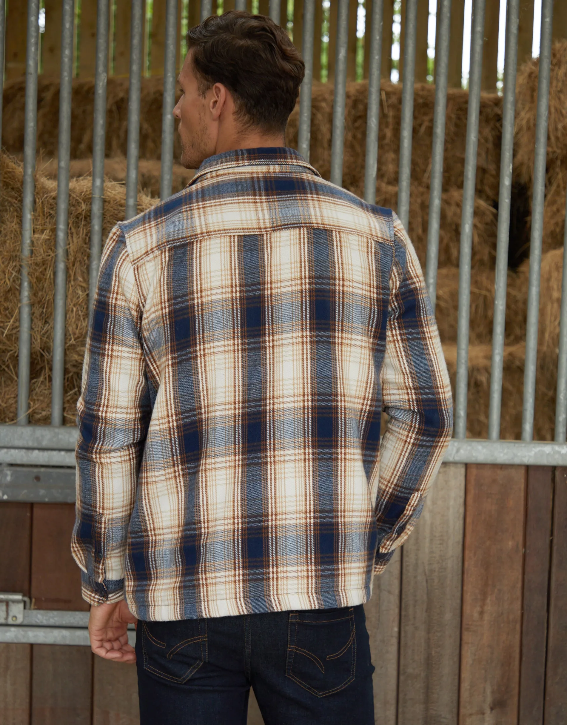 Men's Cream Check Heavy Brushed Button Up Shacket sold by Threadbare product image thumbnail 2