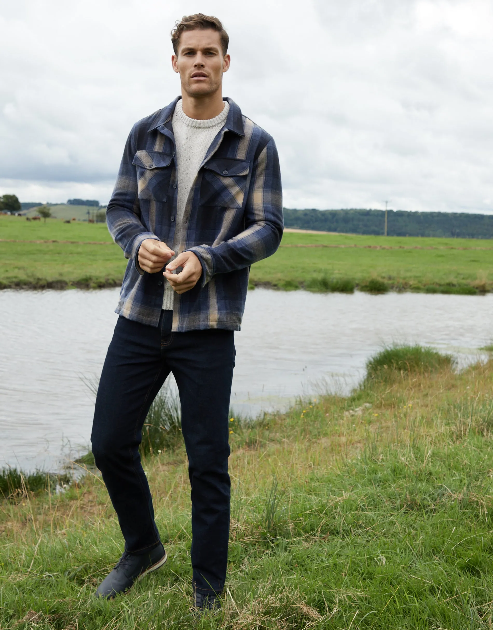 Men's Blue Check Heavy Brushed Button Up Shacket sold by Threadbare product image thumbnail 3