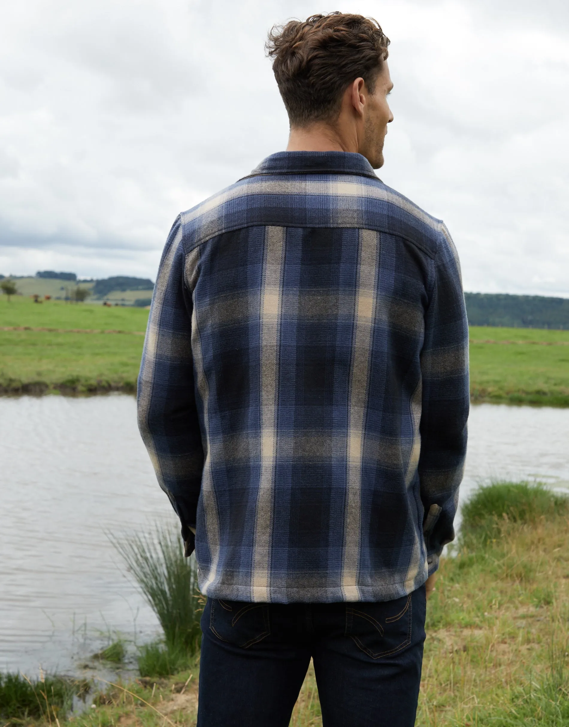Men's Blue Check Heavy Brushed Button Up Shacket sold by Threadbare product image thumbnail 2