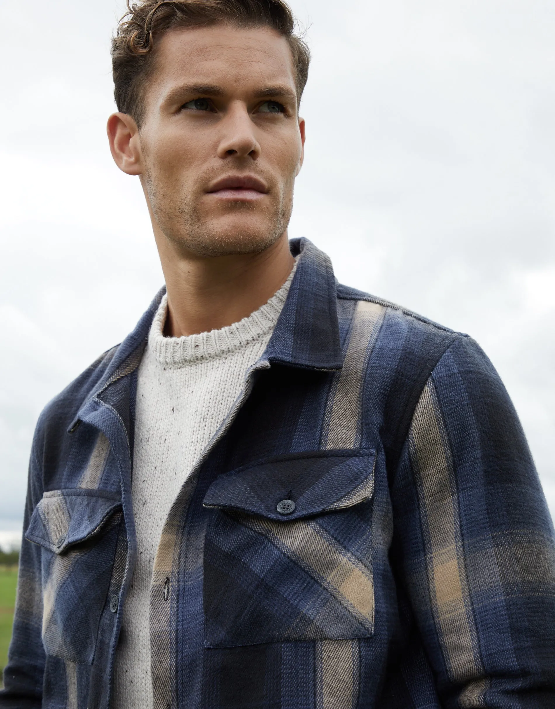 Men's Blue Check Heavy Brushed Button Up Shacket sold by Threadbare product image thumbnail 4