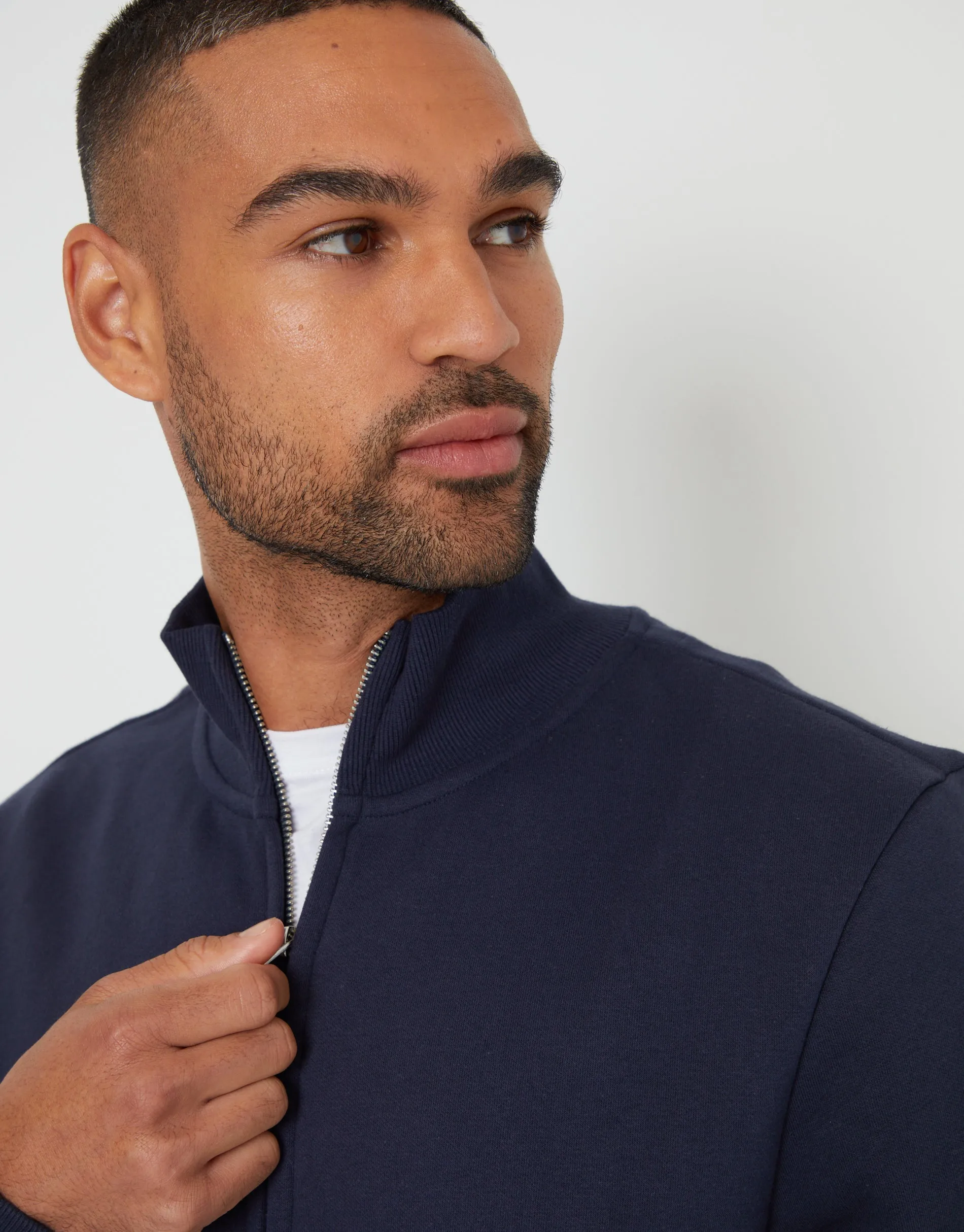 Navy Funnel Neck Zip Through Sweatshirt sold by Threadbare product image thumbnail 4