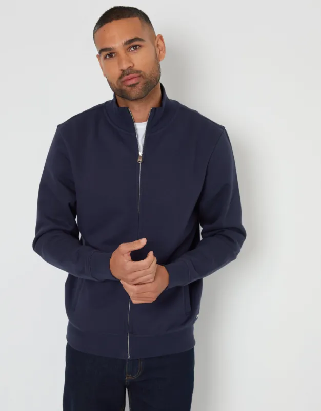 Navy Funnel Neck Zip Through Sweatshirt sold by Threadbare