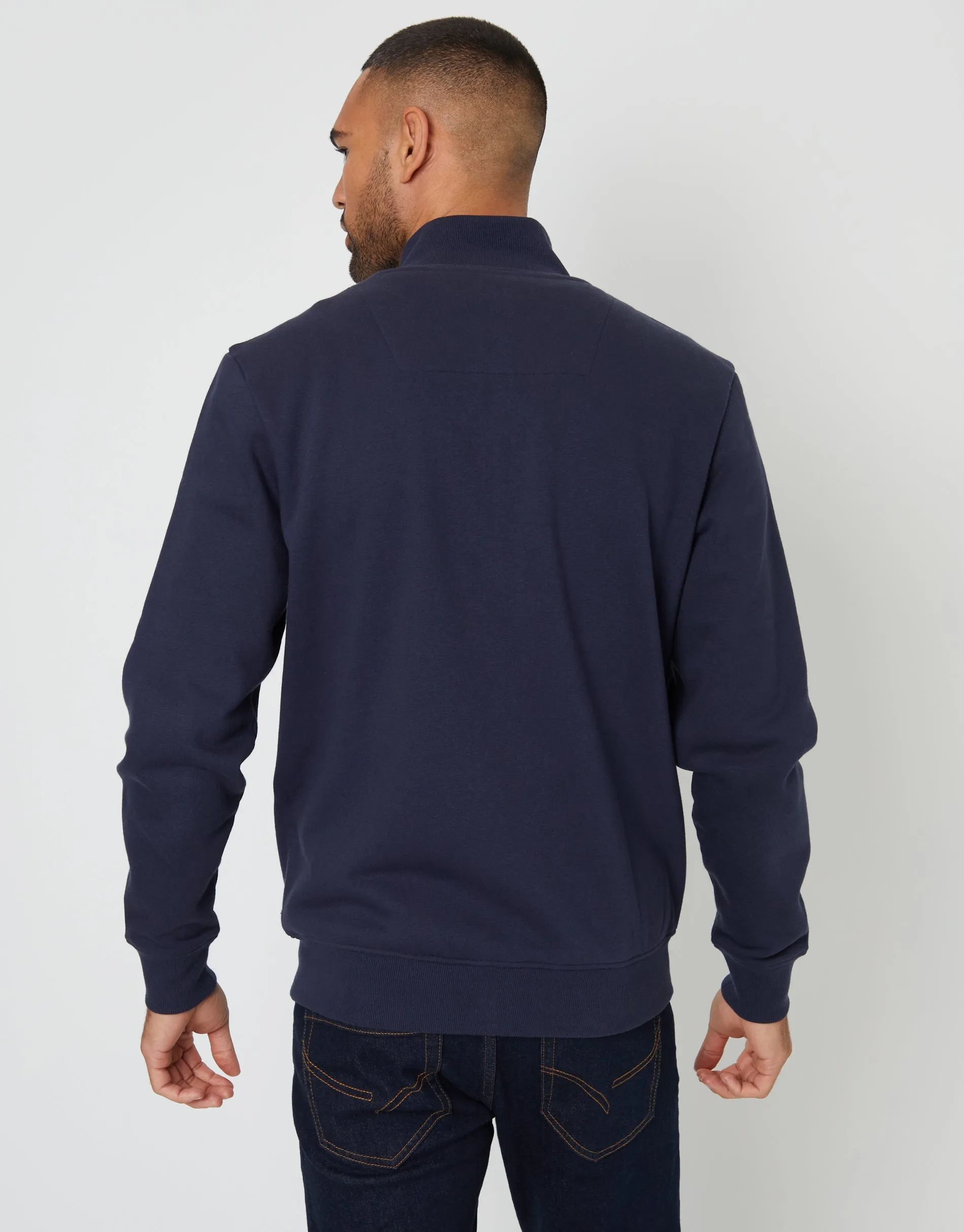 Navy Funnel Neck Zip Through Sweatshirt sold by Threadbare product image thumbnail 2