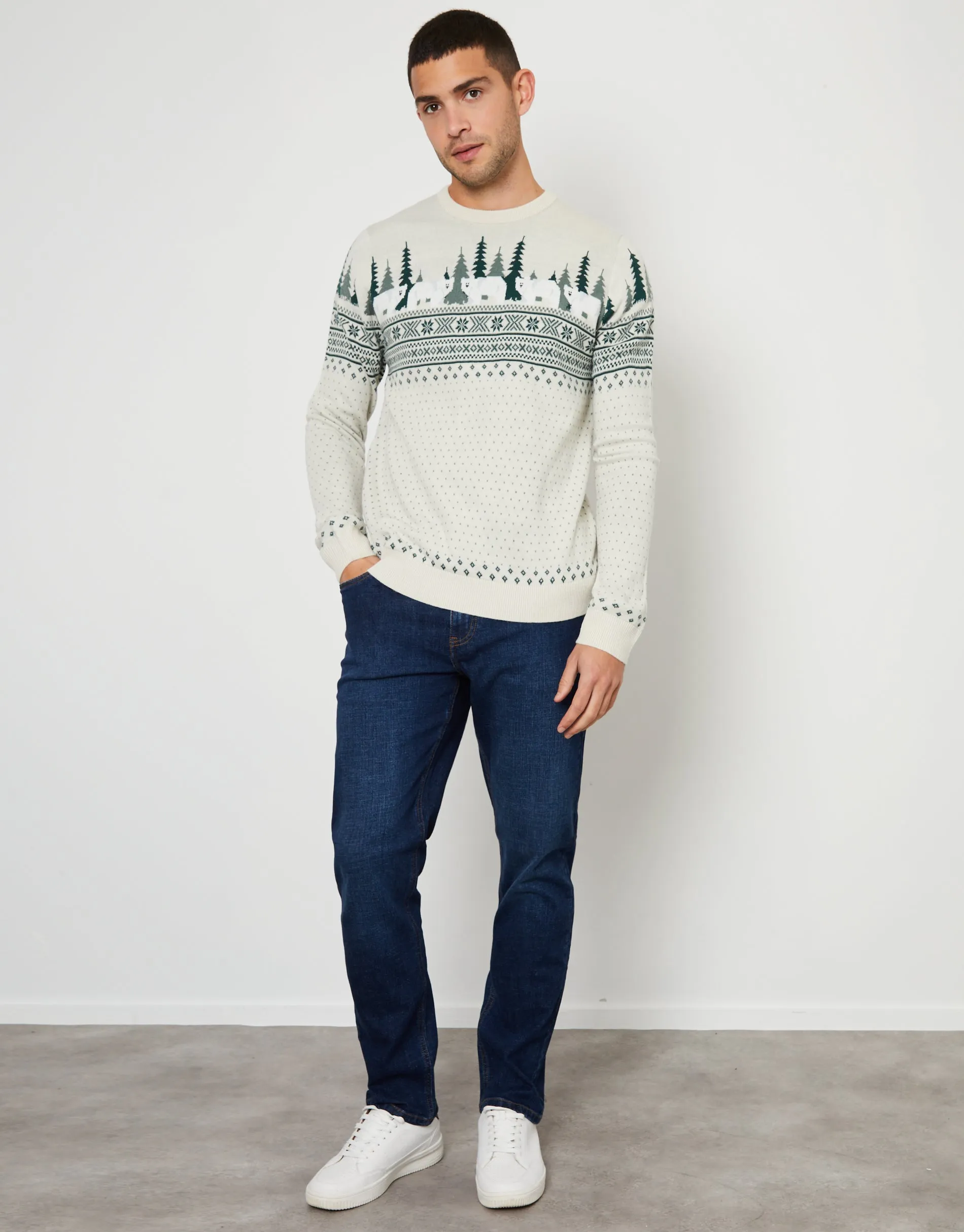 Stone Geo Fairisle Crew Neck Christmas Jumper sold by Threadbare product image thumbnail 3