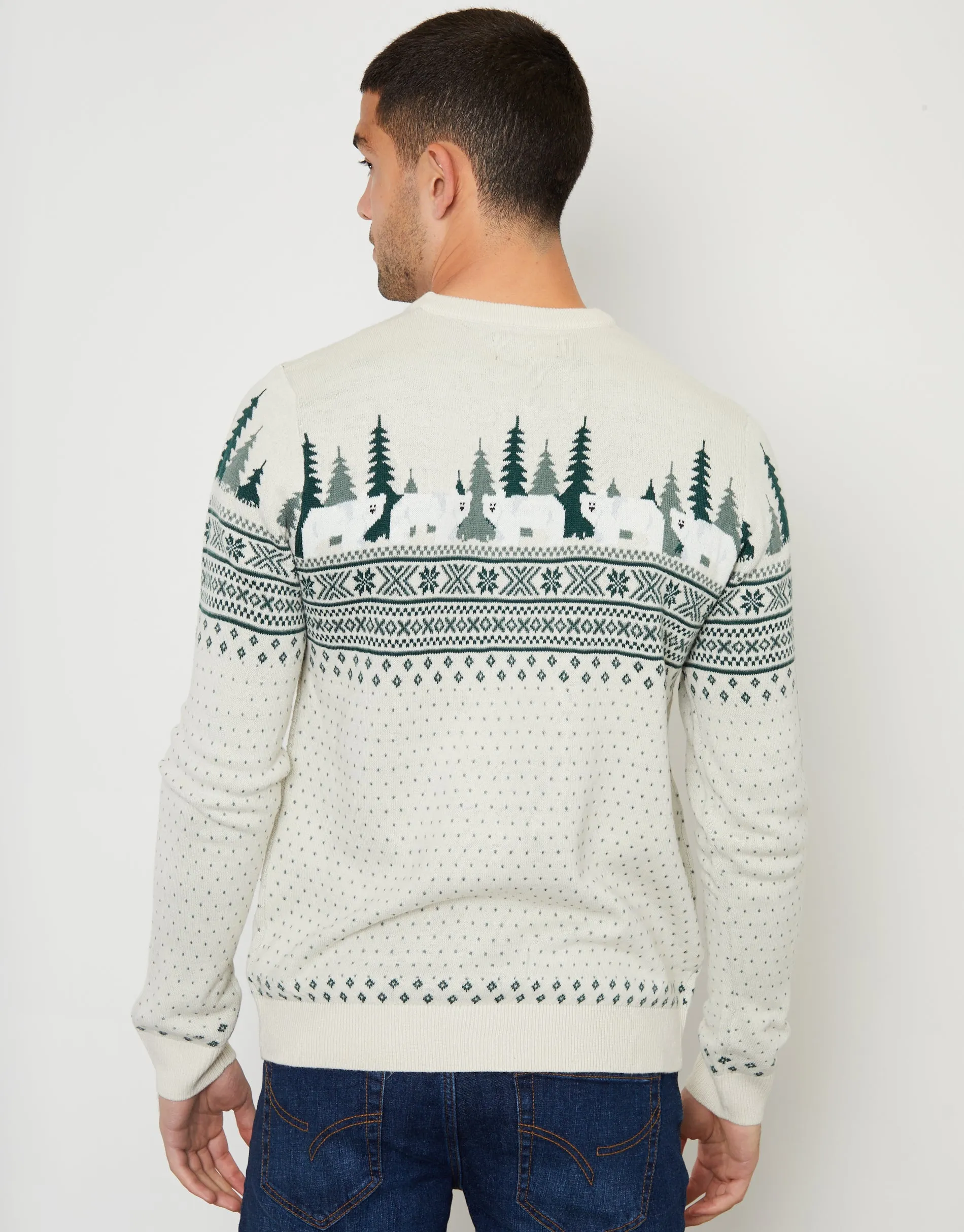 Stone Geo Fairisle Crew Neck Christmas Jumper sold by Threadbare product image thumbnail 2