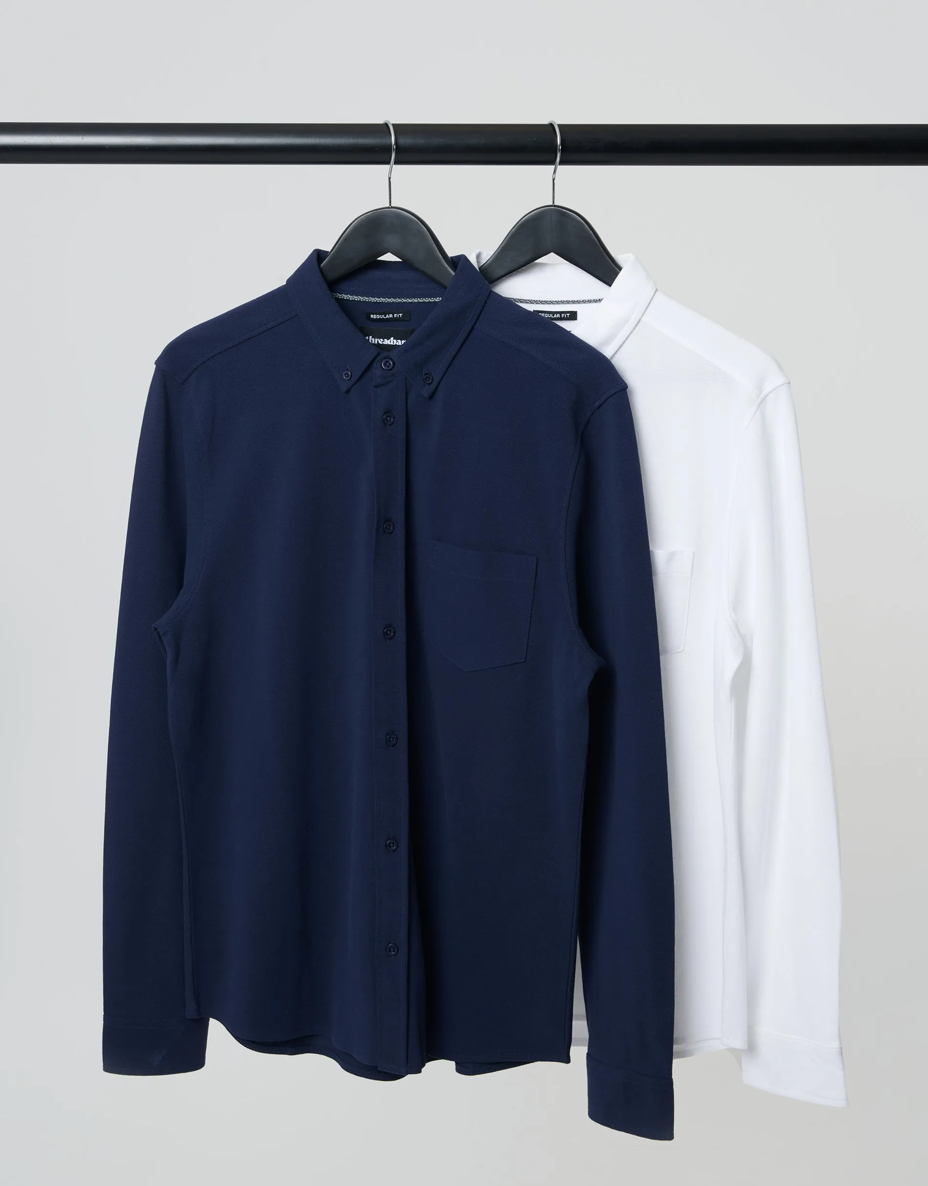 White & Navy Cotton Pique Jersey Long Sleeve Shirts (2 Pack) sold by Threadbare