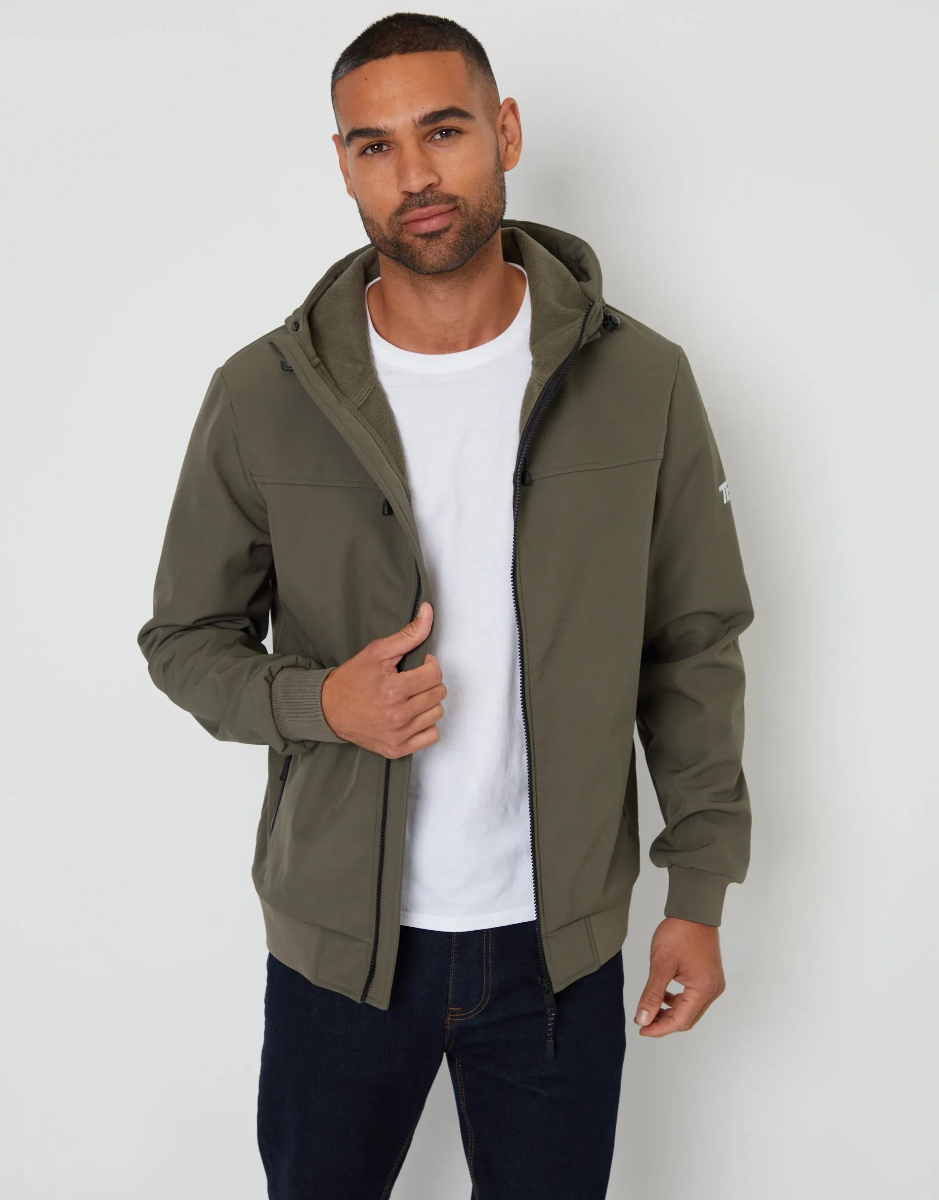 Men's Khaki Stretch Hooded Lightweight Jacket sold by Threadbare