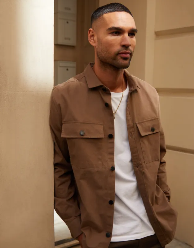 Threadbare Men's Brown Cotton Twill Button Up Shacket sold by Threadbare