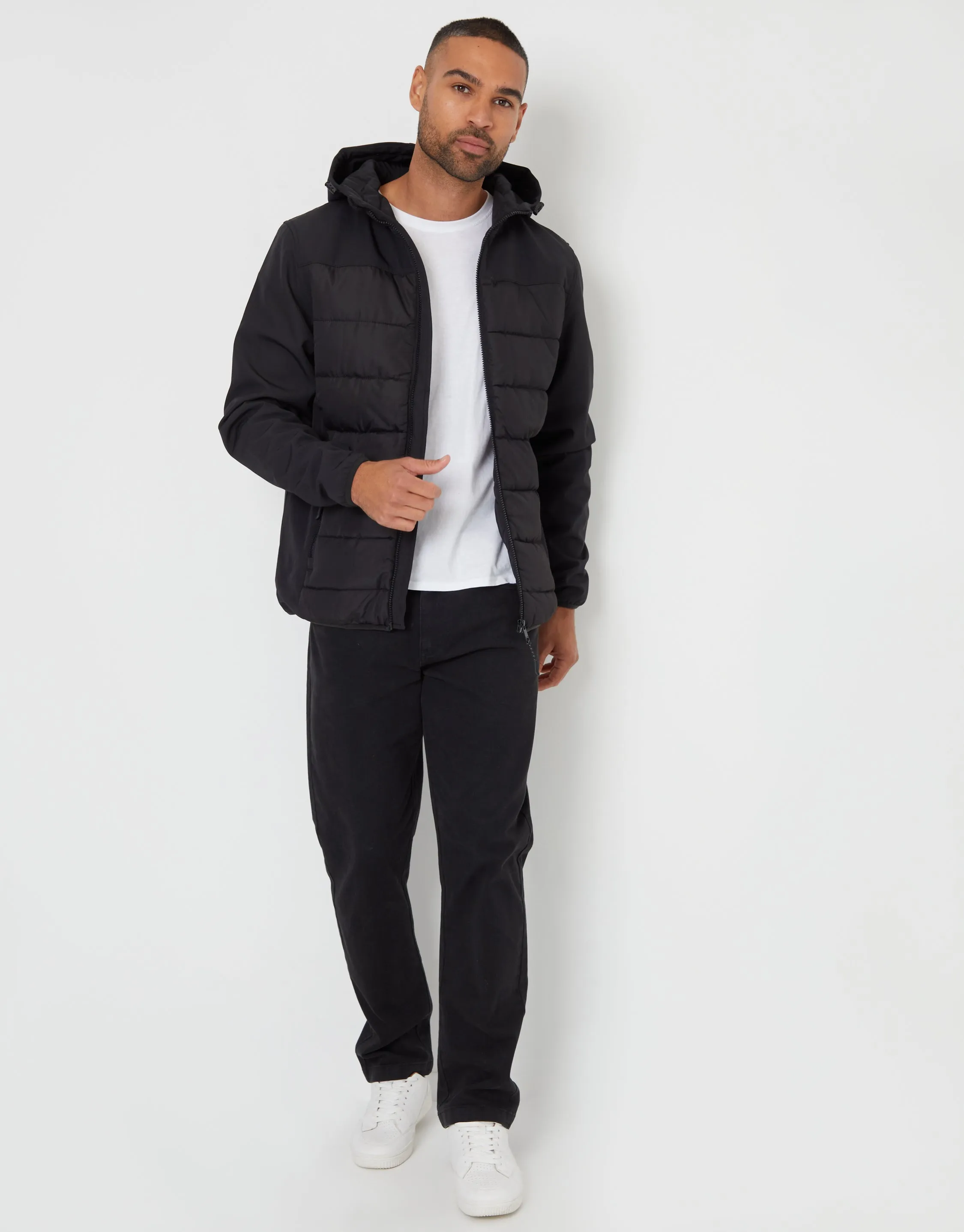 Men's Black Padded Chest Hooded Jacket sold by Threadbare product image thumbnail 3