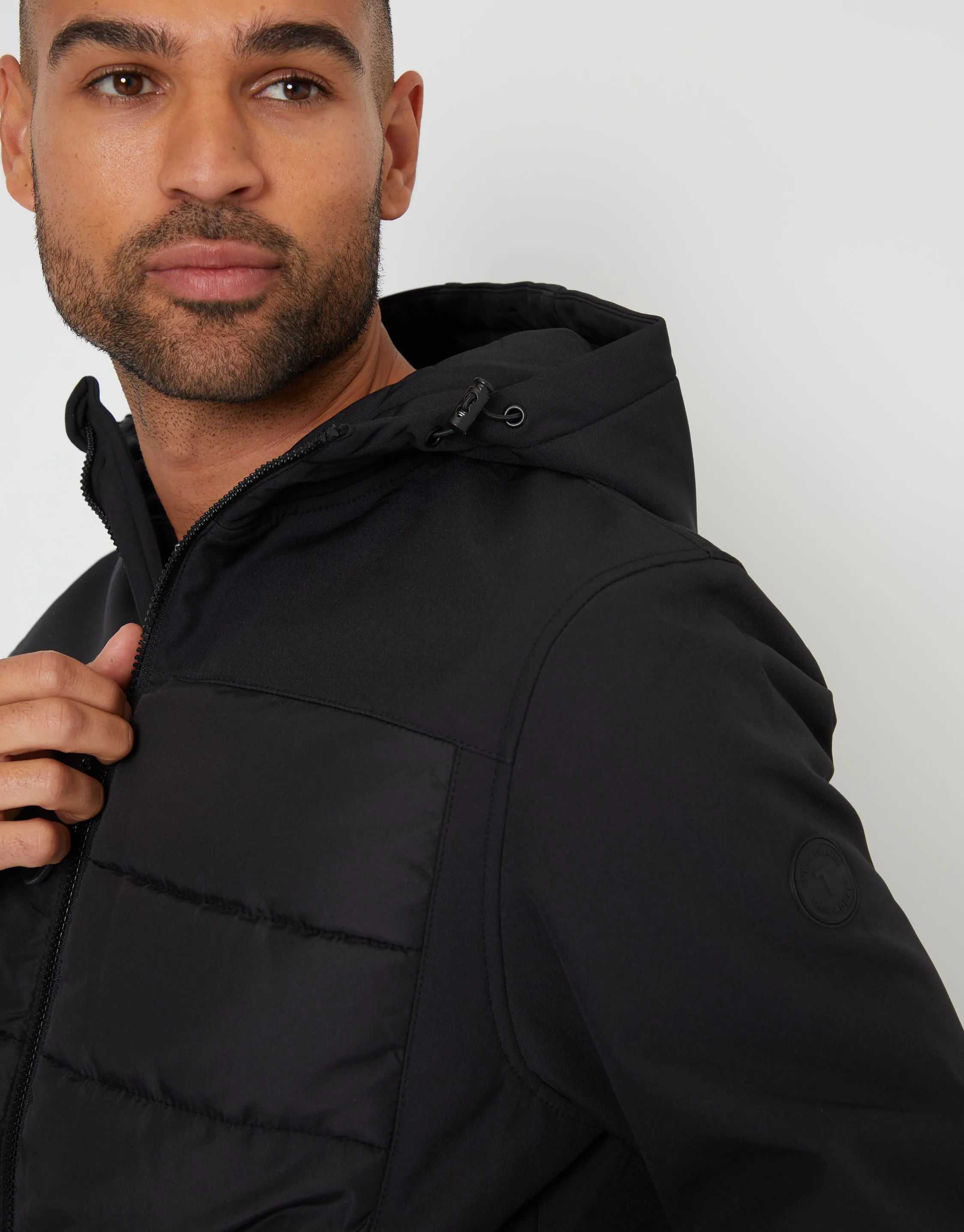Men's Black Padded Chest Hooded Jacket sold by Threadbare product image thumbnail 4