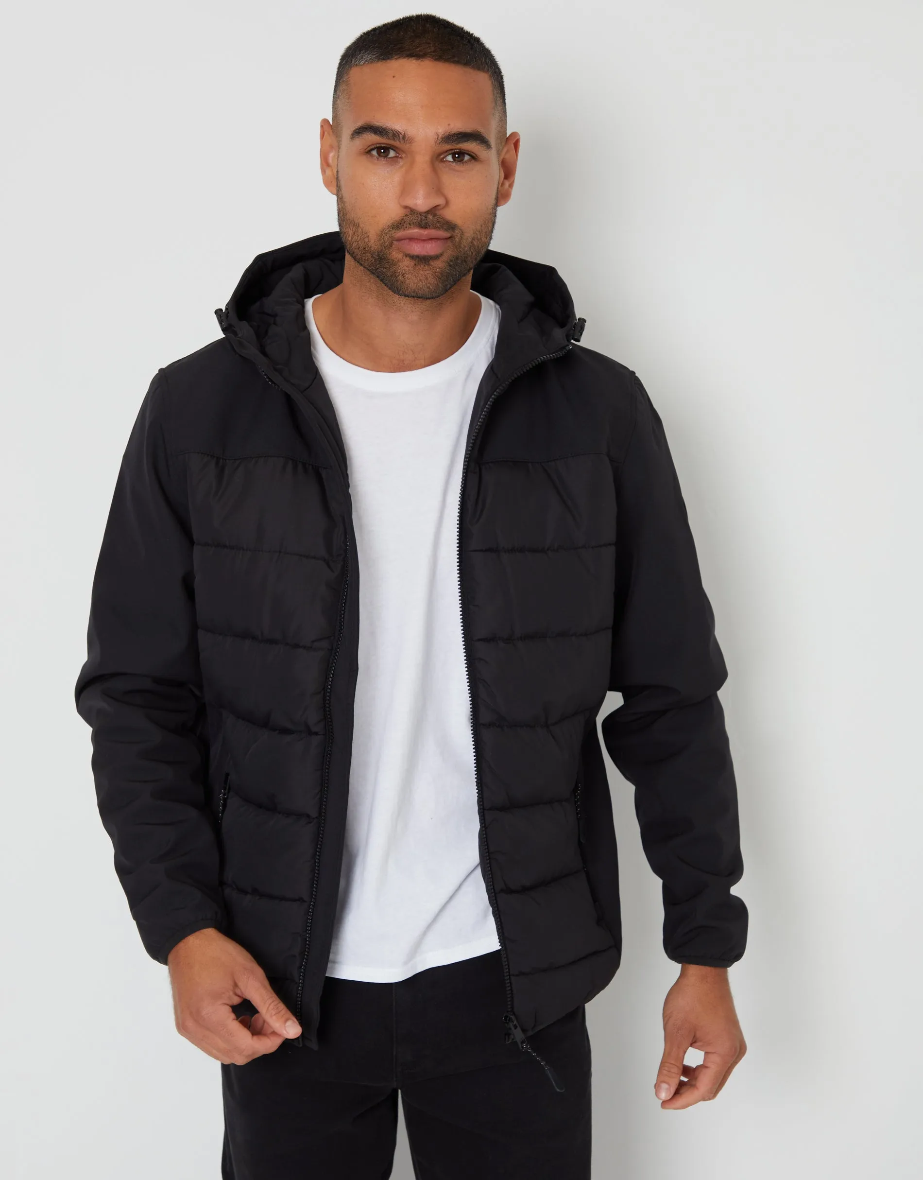 Men's Black Padded Chest Hooded Jacket sold by Threadbare product image thumbnail 5