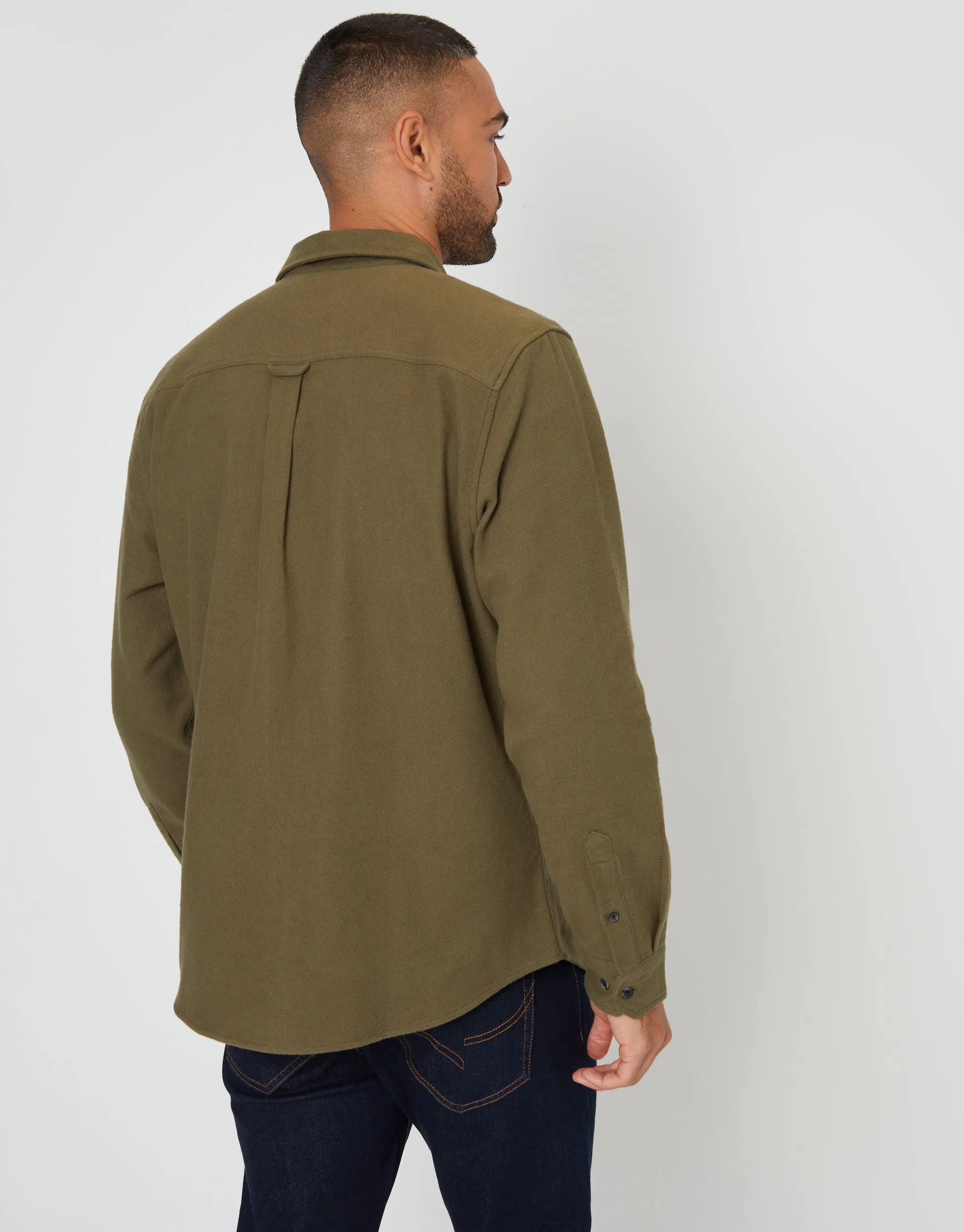 Threadbare Men's Khaki Green Brushed Flannel Cotton Long Sleeve Shirt sold by Threadbare product image thumbnail 2
