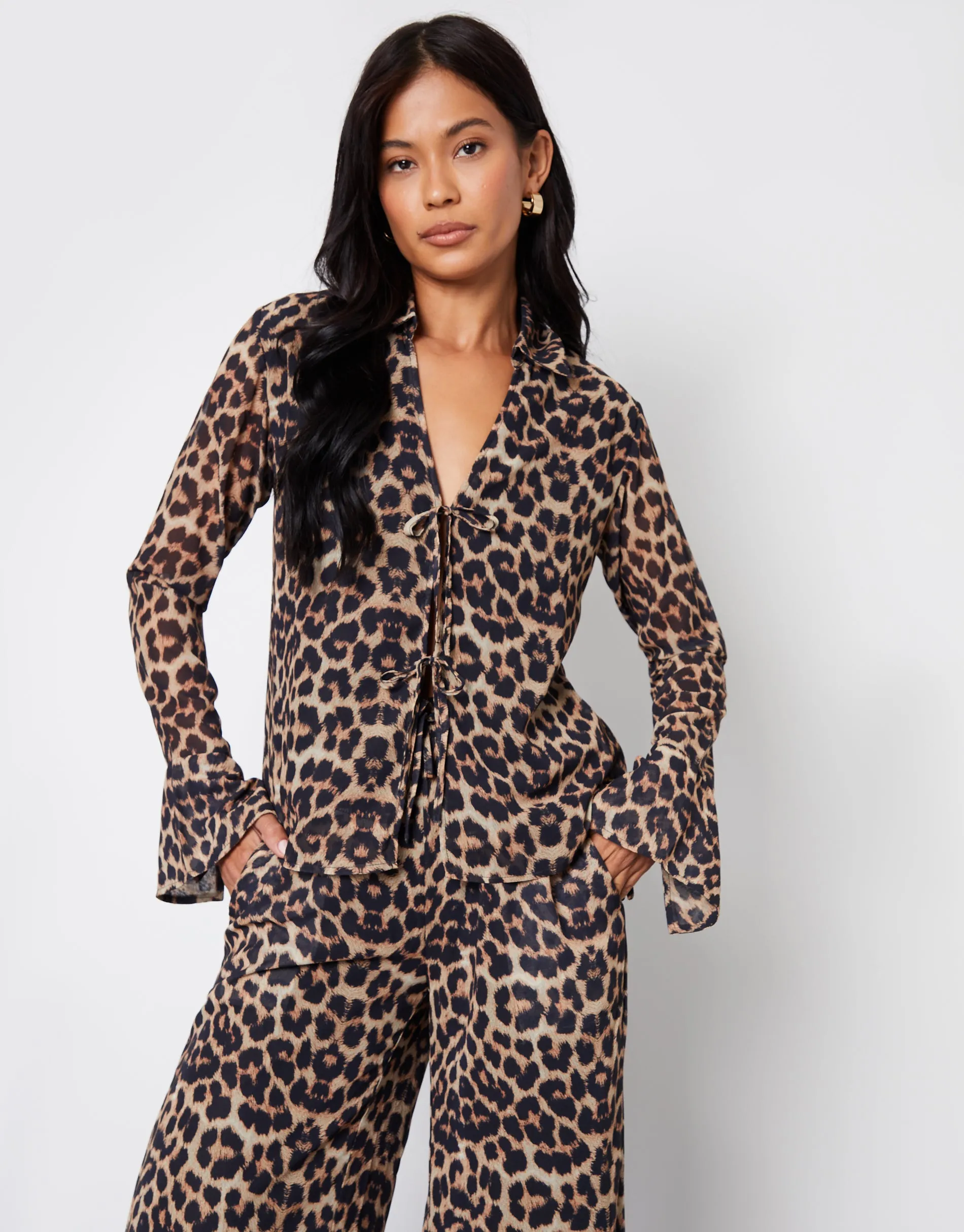 Women's Leopard Print Chiffon Tie Front Blouse sold by Threadbare product image thumbnail 2