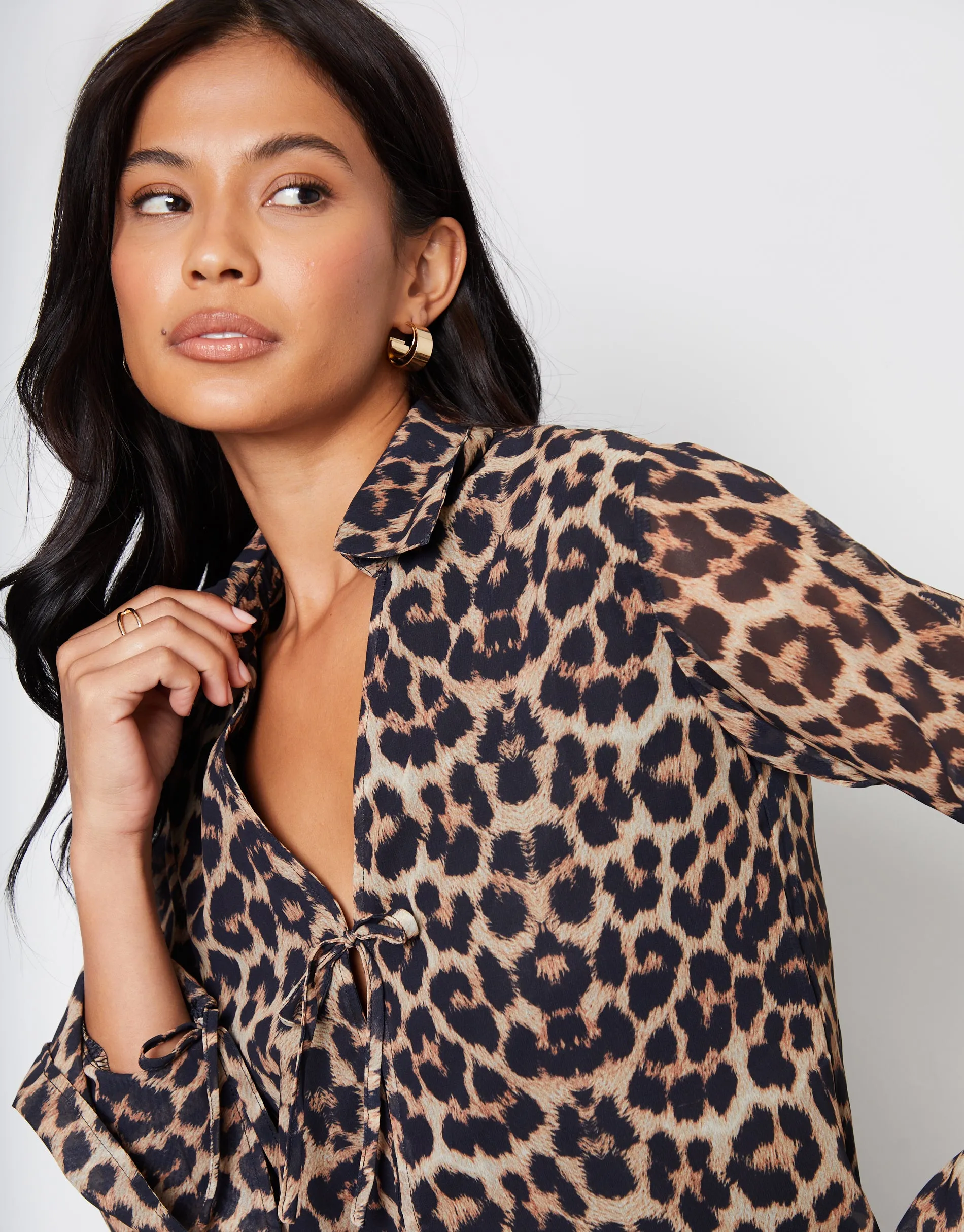 Women's Leopard Print Chiffon Tie Front Blouse sold by Threadbare product image thumbnail 4