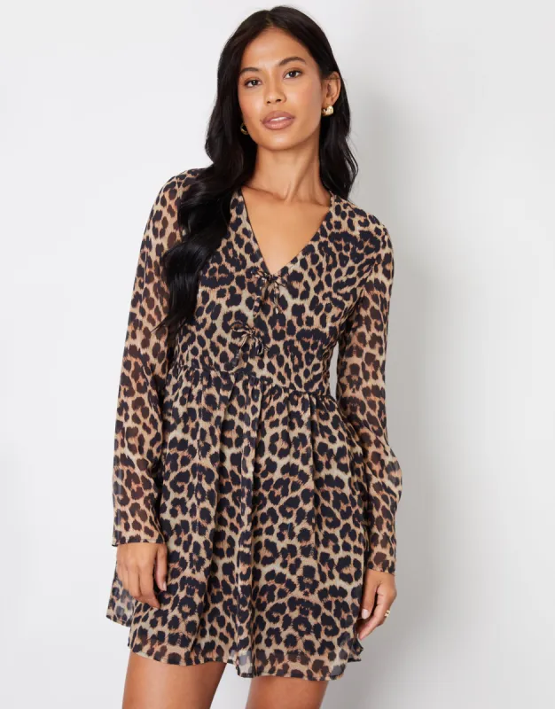 Women's Leopard Print Flared Chiffon Mini Dress sold by Threadbare