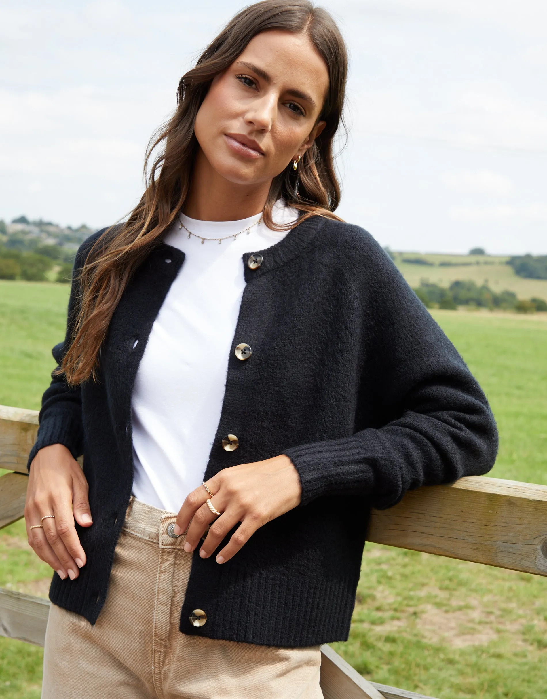 Black Button Up Knitted Cardigan sold by Threadbare