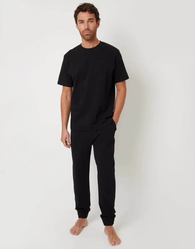 Black Textured Short Sleeve T-Shirt & Jogger Pyjamas (2-Piece Set) sold by Threadbare