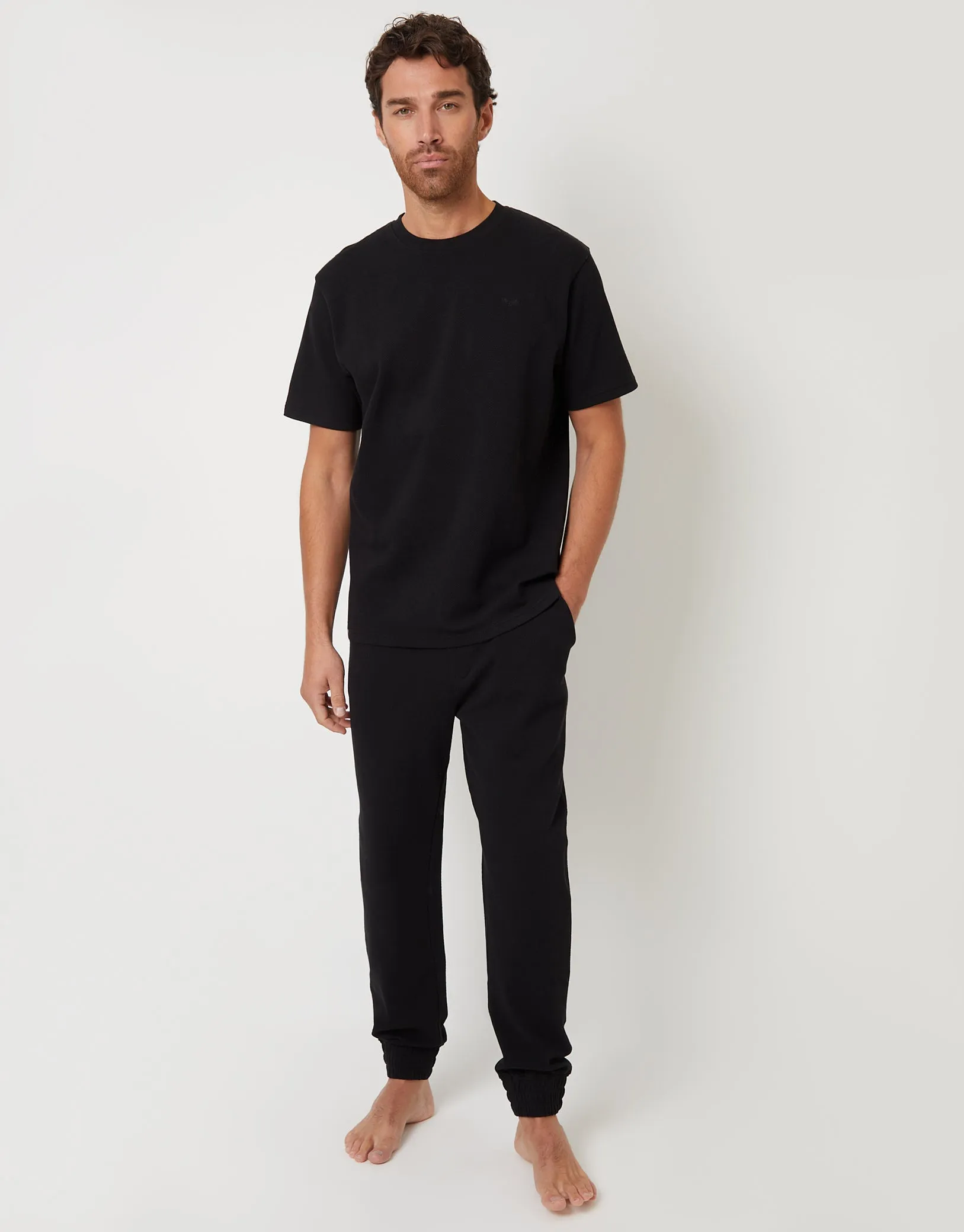 Black Textured Short Sleeve T-Shirt & Jogger Pyjamas (2-Piece Set) sold by Threadbare
