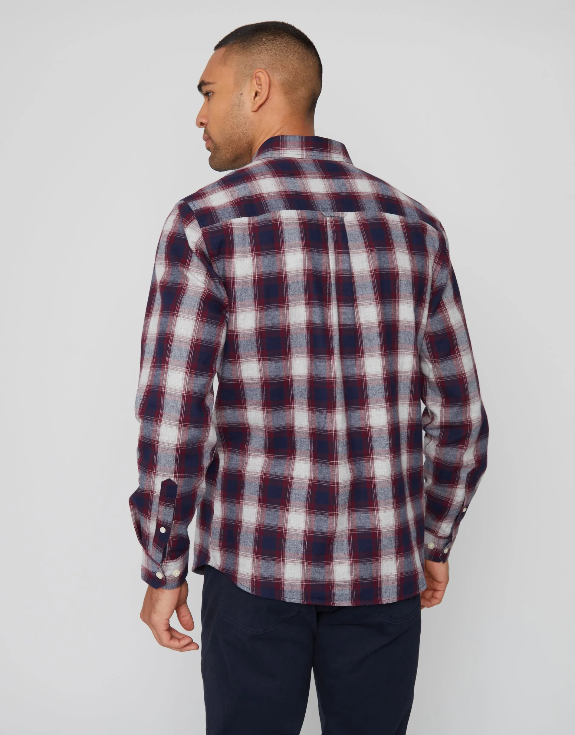 Men's Burgundy Flannel Check Long Sleeve Shirt sold by Threadbare product image thumbnail 2