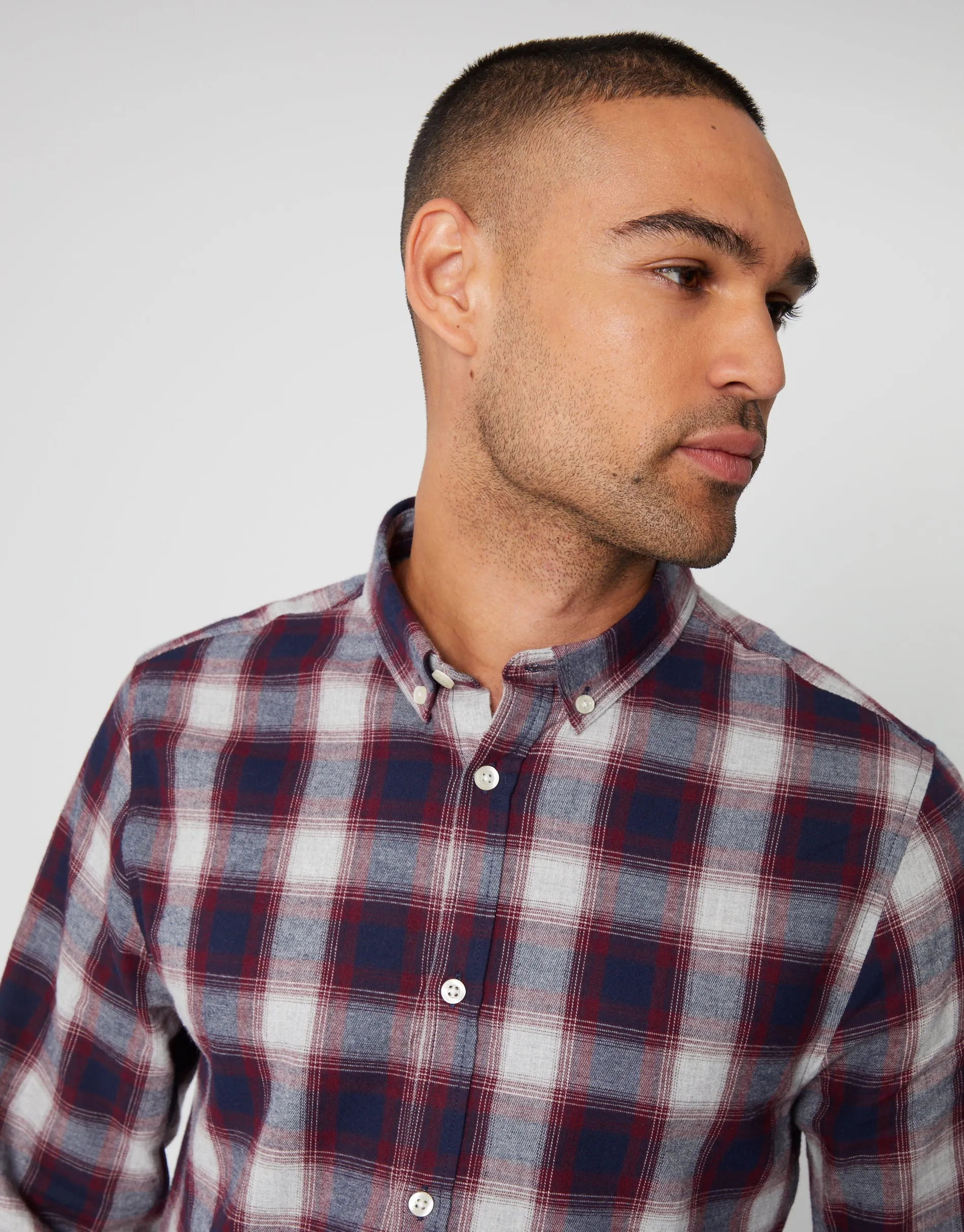 Men's Burgundy Flannel Check Long Sleeve Shirt sold by Threadbare product image thumbnail 4