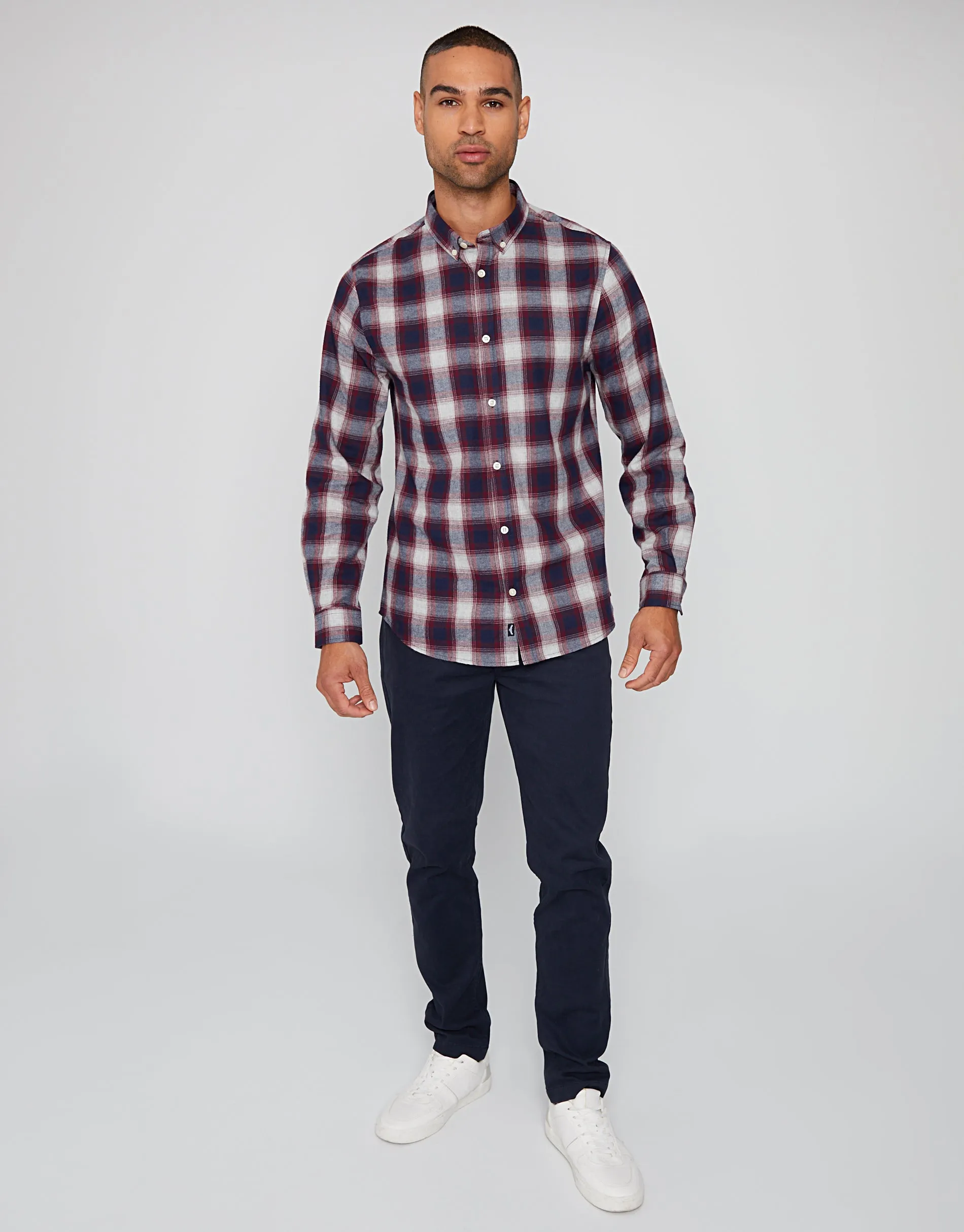 Men's Burgundy Flannel Check Long Sleeve Shirt sold by Threadbare product image thumbnail 3