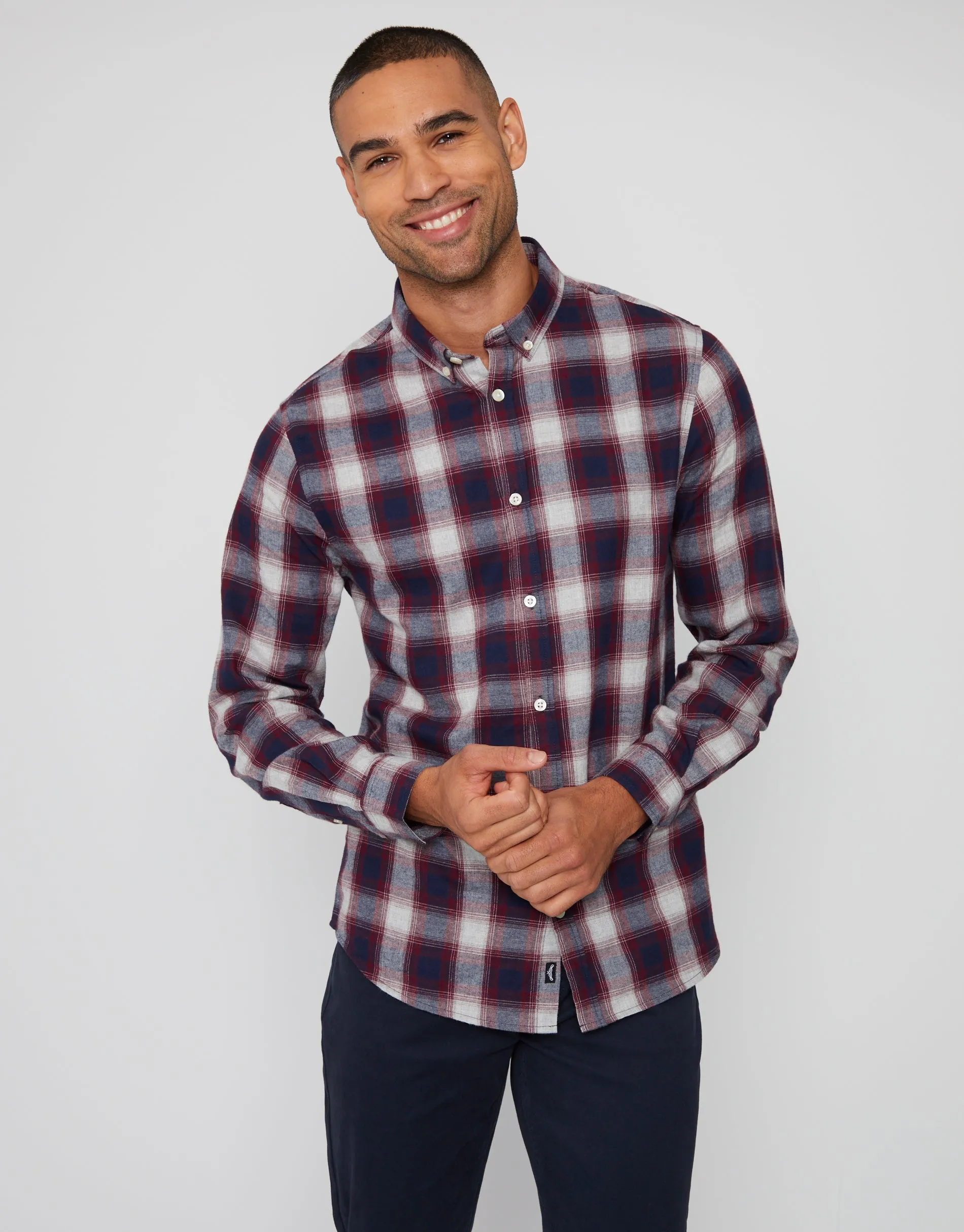 Men's Burgundy Flannel Check Long Sleeve Shirt sold by Threadbare