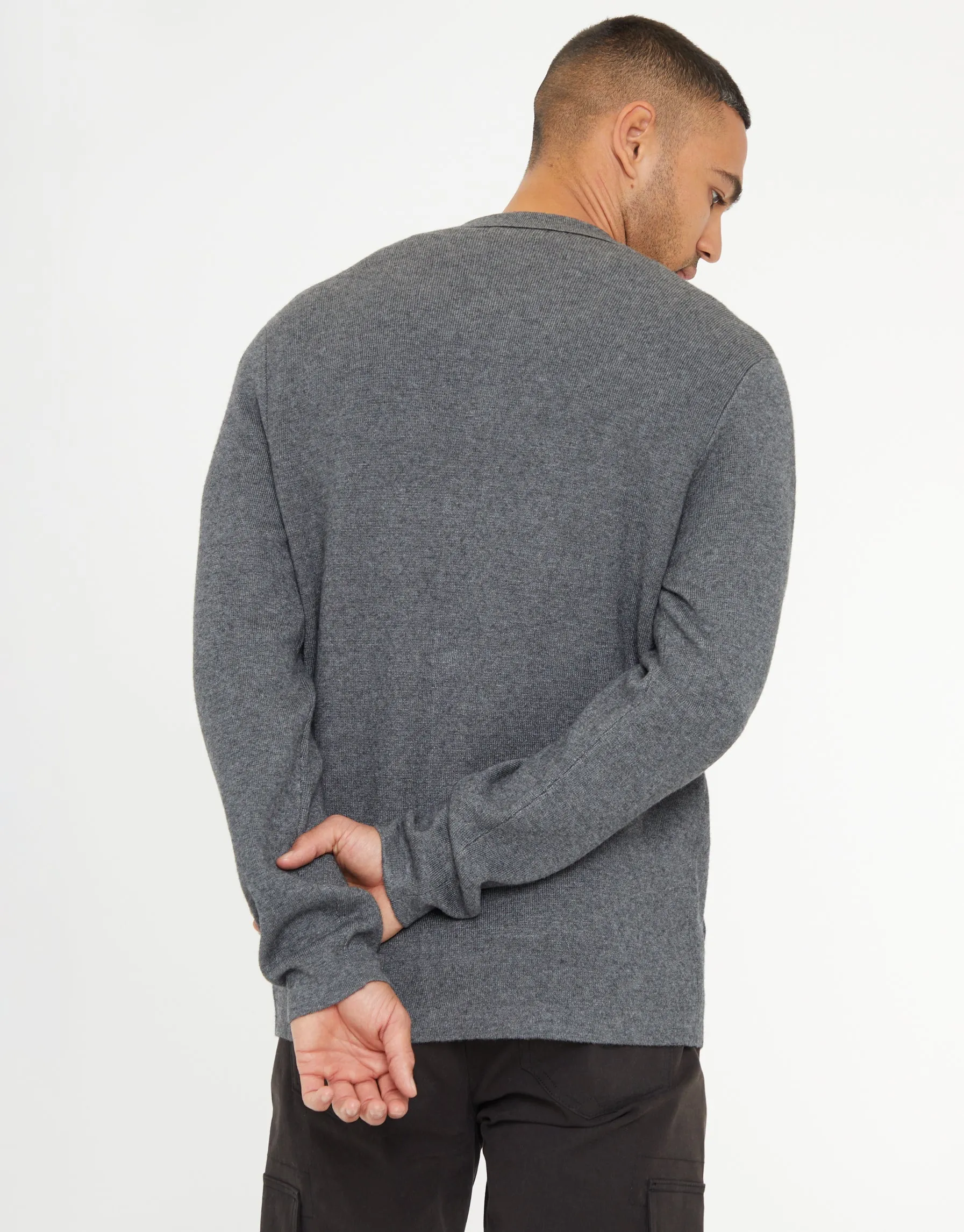 Threadbare Men's Charcoal Grey Marl Knitted Long Sleeve Shirt sold by Threadbare product image thumbnail 2
