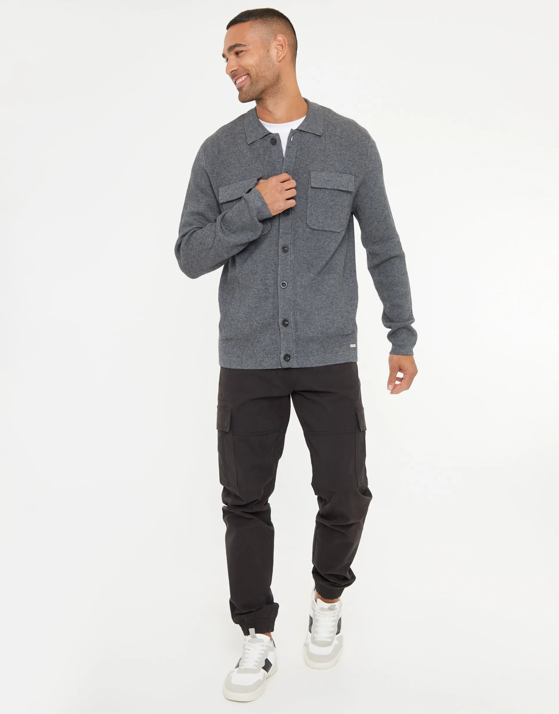 Threadbare Men's Charcoal Grey Marl Knitted Long Sleeve Shirt sold by Threadbare product image thumbnail 3