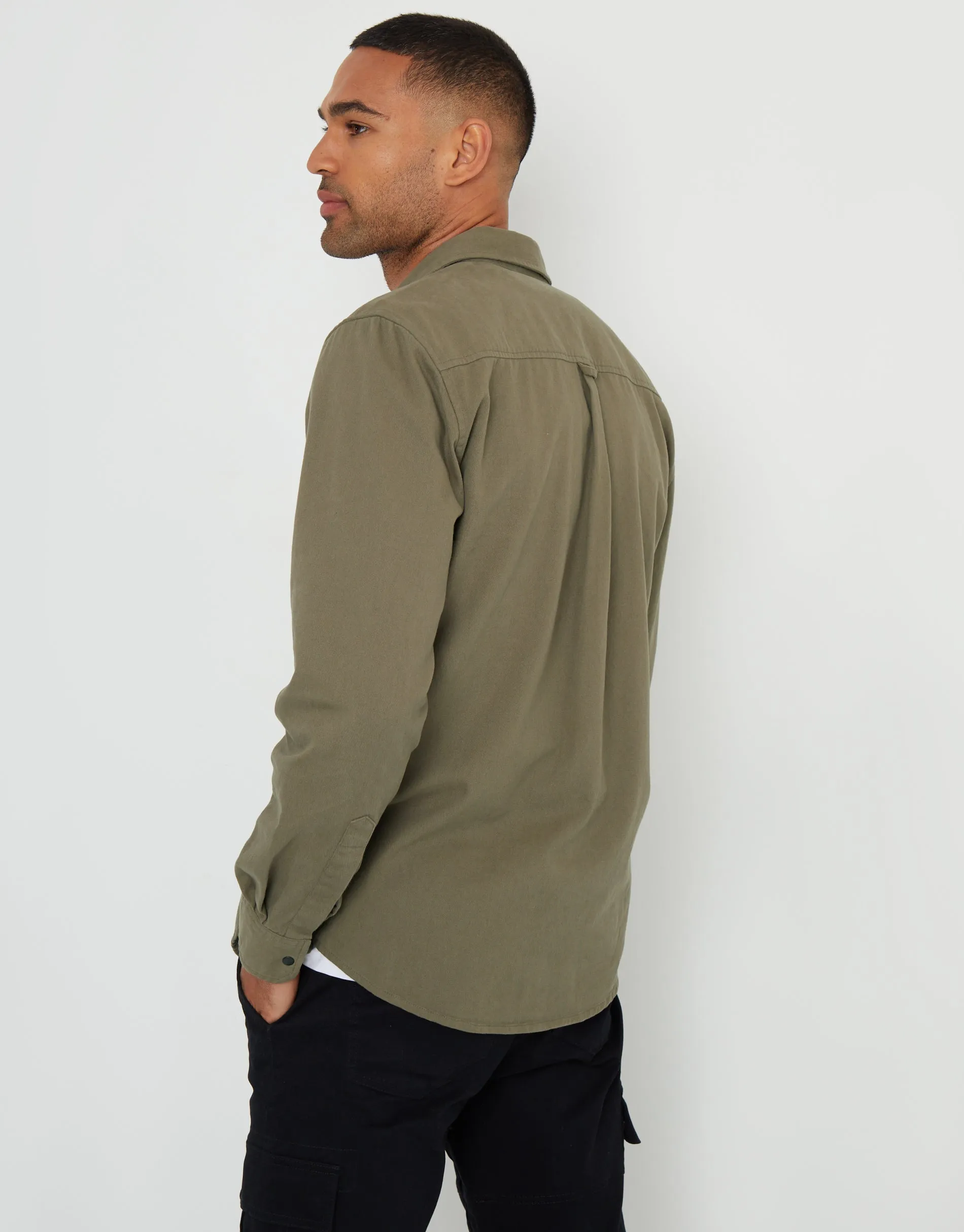 Men's Khaki Cotton Popper Closure Long Sleeve Shirt sold by Threadbare product image thumbnail 2