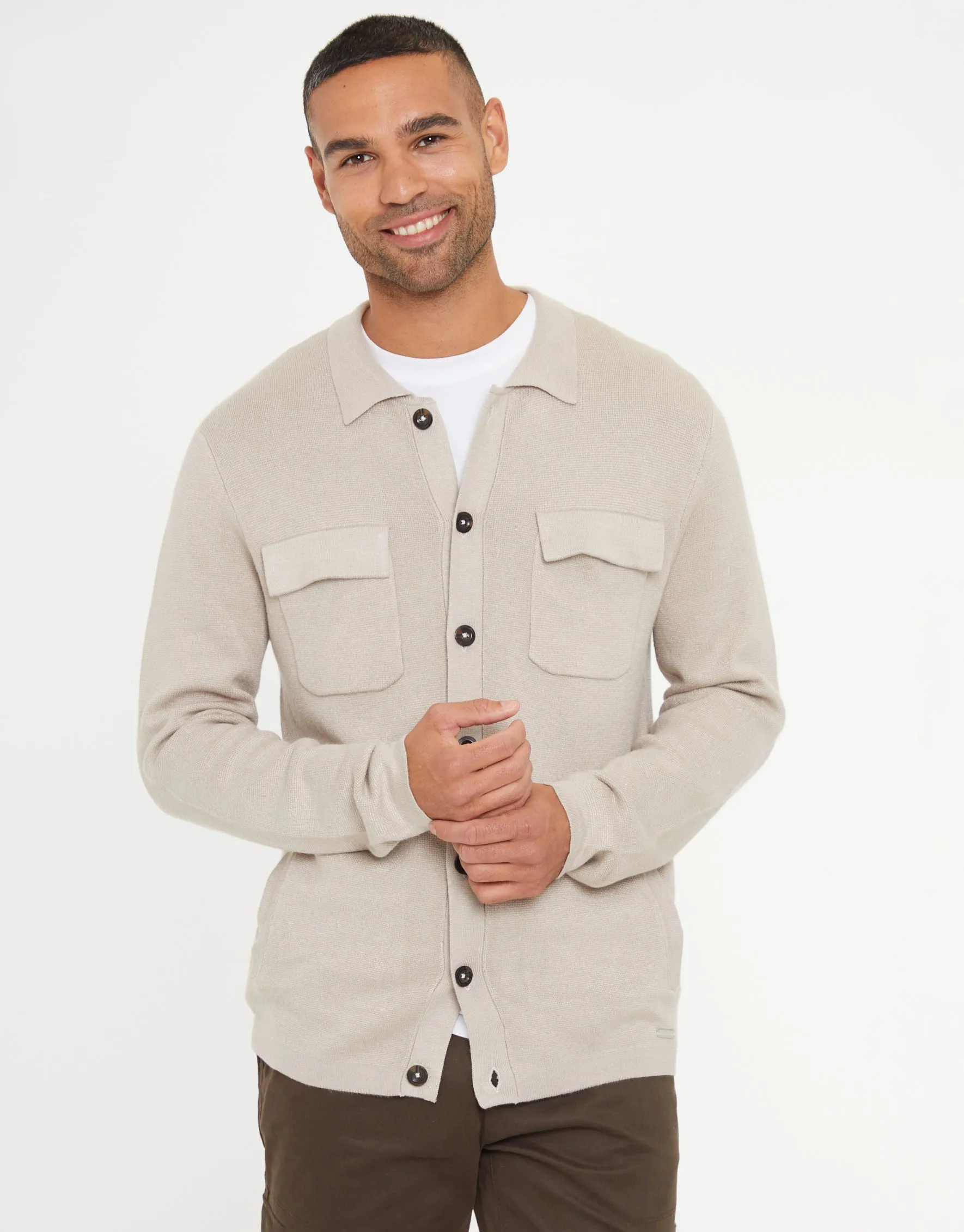 Men's Stone Knitted Long Sleeve Shirt sold by Threadbare product image thumbnail 2