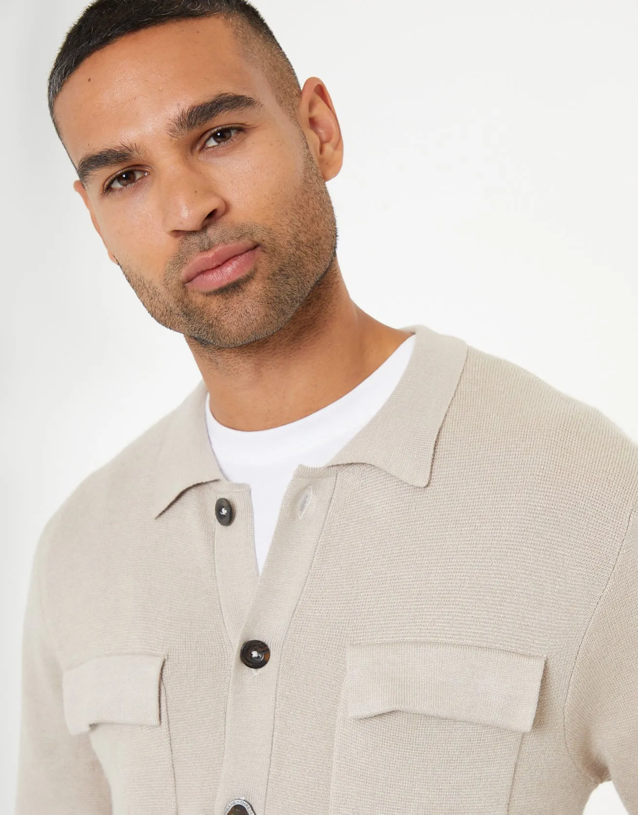 Men's Stone Knitted Long Sleeve Shirt sold by Threadbare product image thumbnail 5