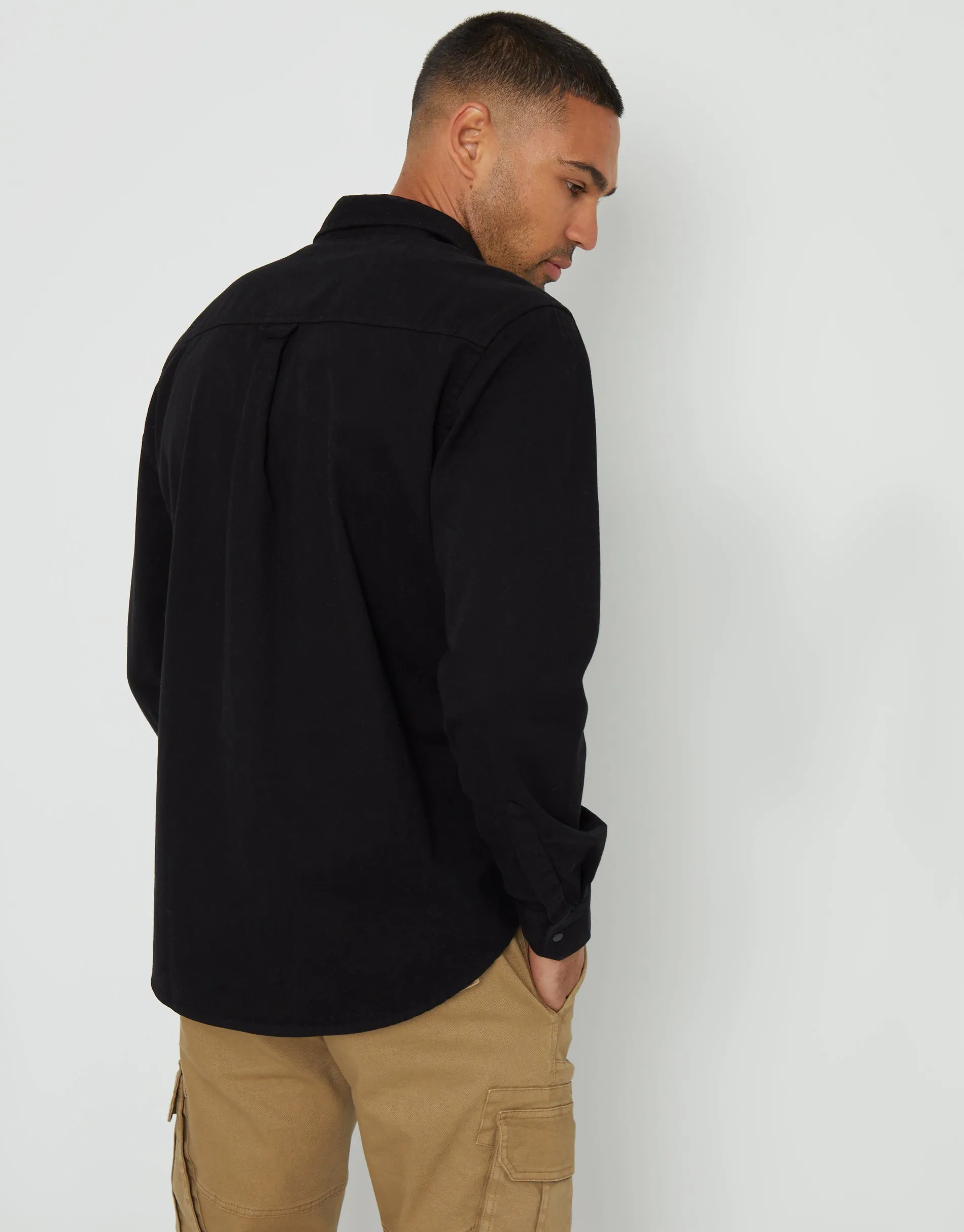 Men's Black Cotton Popper Closure Long Sleeve Shirt sold by Threadbare product image thumbnail 2