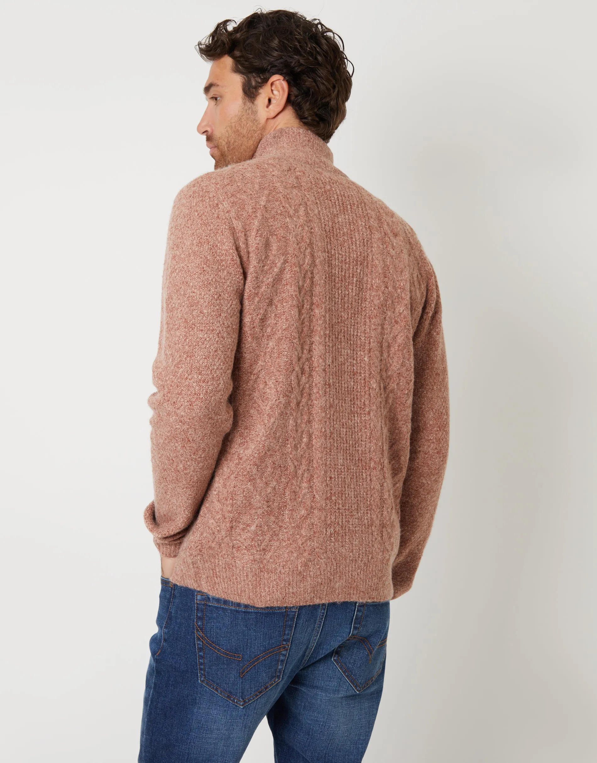 Threadbare Men's Brown Cable Knit Detail Quarter Zip Jumper sold by Threadbare product image thumbnail 2